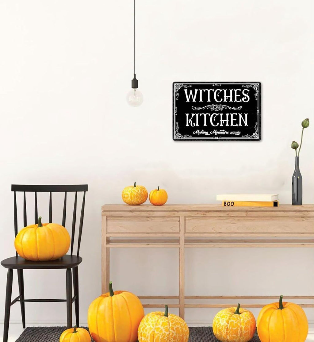 AociSuki Witches Kitchen Sign Halloween Metal Sign Vintage Spooky Decor Halloween Witch Decor Signs Gothic Halloween Decorations for Cafe Bar Kitchen 8x12 Inch