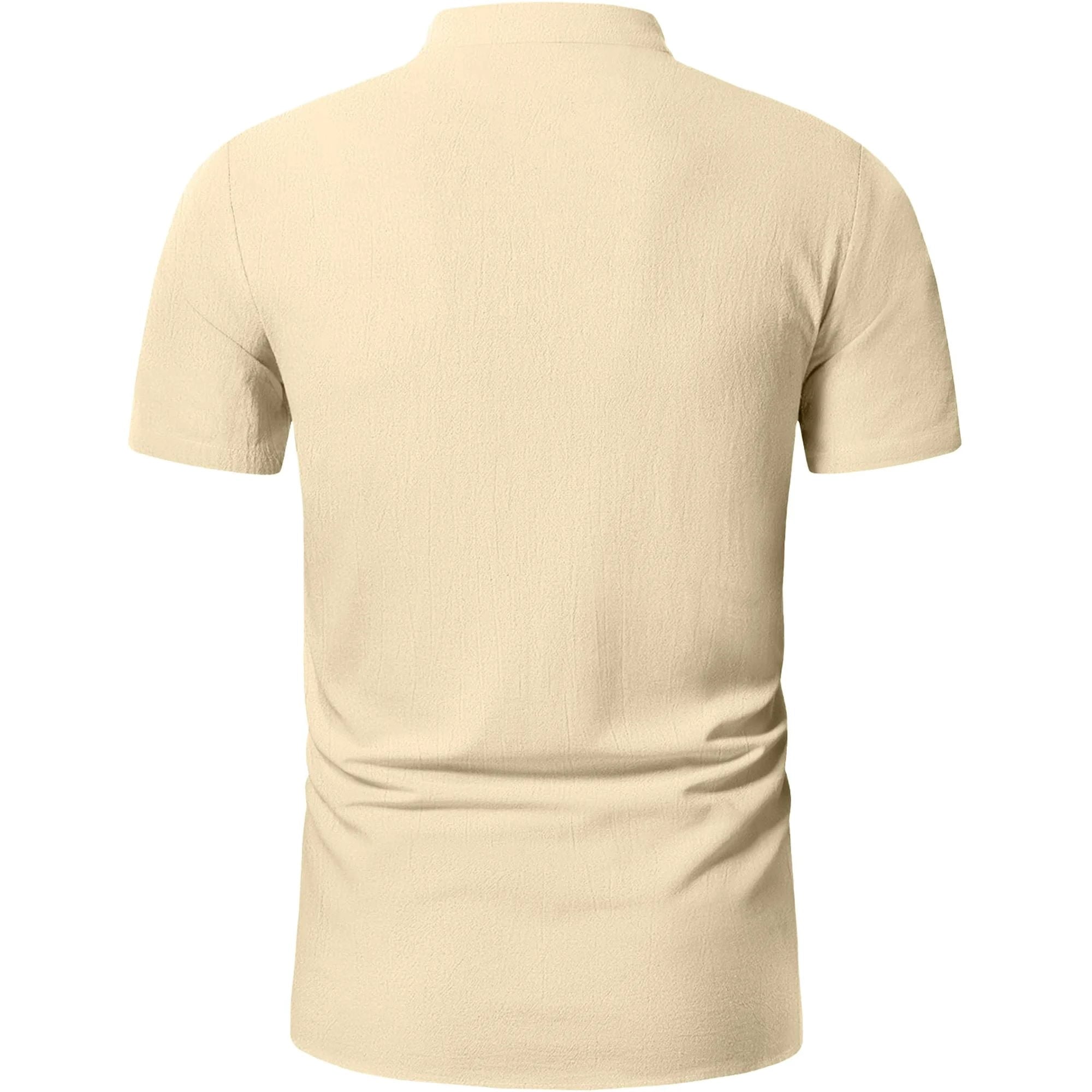 HAOMEILI Men's Cotton Linen Lace-Up V-Neck Short Sleeve Shirt