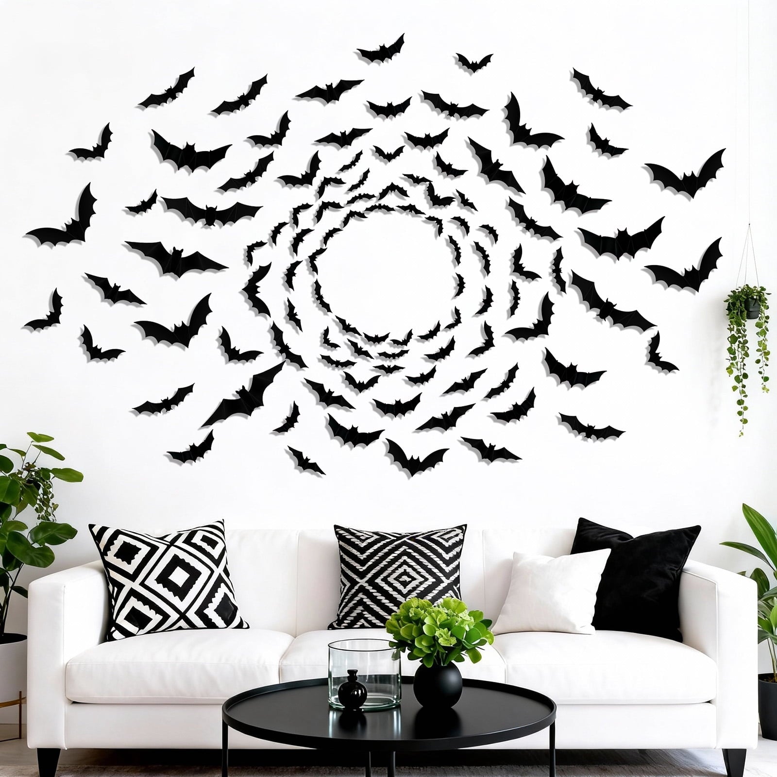 PChero 48Pcs Halloween Bats Wall Decor with 12 Color Changing Lights, 3D Light up Bats with Remote Timer, 10 Different Size PET LED Bat Wall Stickers for Bedroom Window Spooky Decor Home Decals
