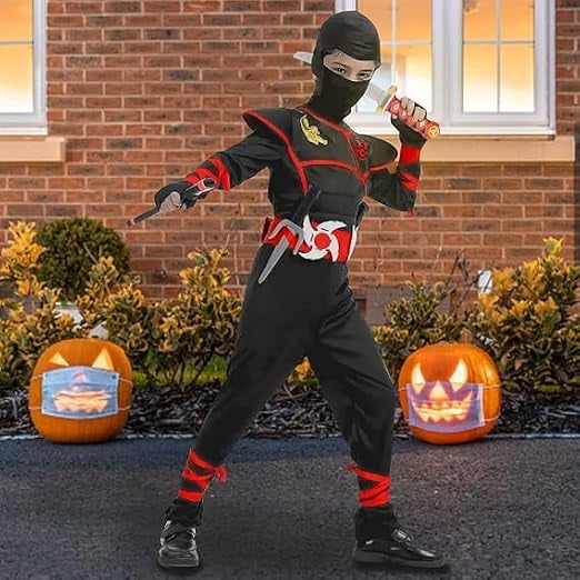 skyllc Ninja Costume Kids, Boys Ninja Costume with Accessories for Halloween Christmas Carnival Birthday Party,Size L