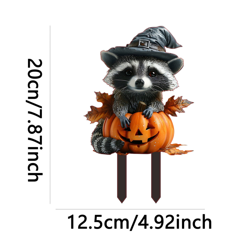 Uxgjfwu Halloween Raccoon Decoration Acrylic Yard Stake for Garden Lawn Pumpkin Patch Party Decor with Cute Animal Design