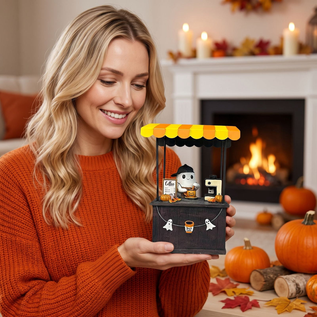 Halloween Spooky Coffee Stand, Ghost Barista Booth Figurine, Spooky Coffee Statue Built with Spooky Little Coffee Stand, Freshly Boo’d Coffee Ghost Fall Decor, Creative Birthday & Holiday Gift