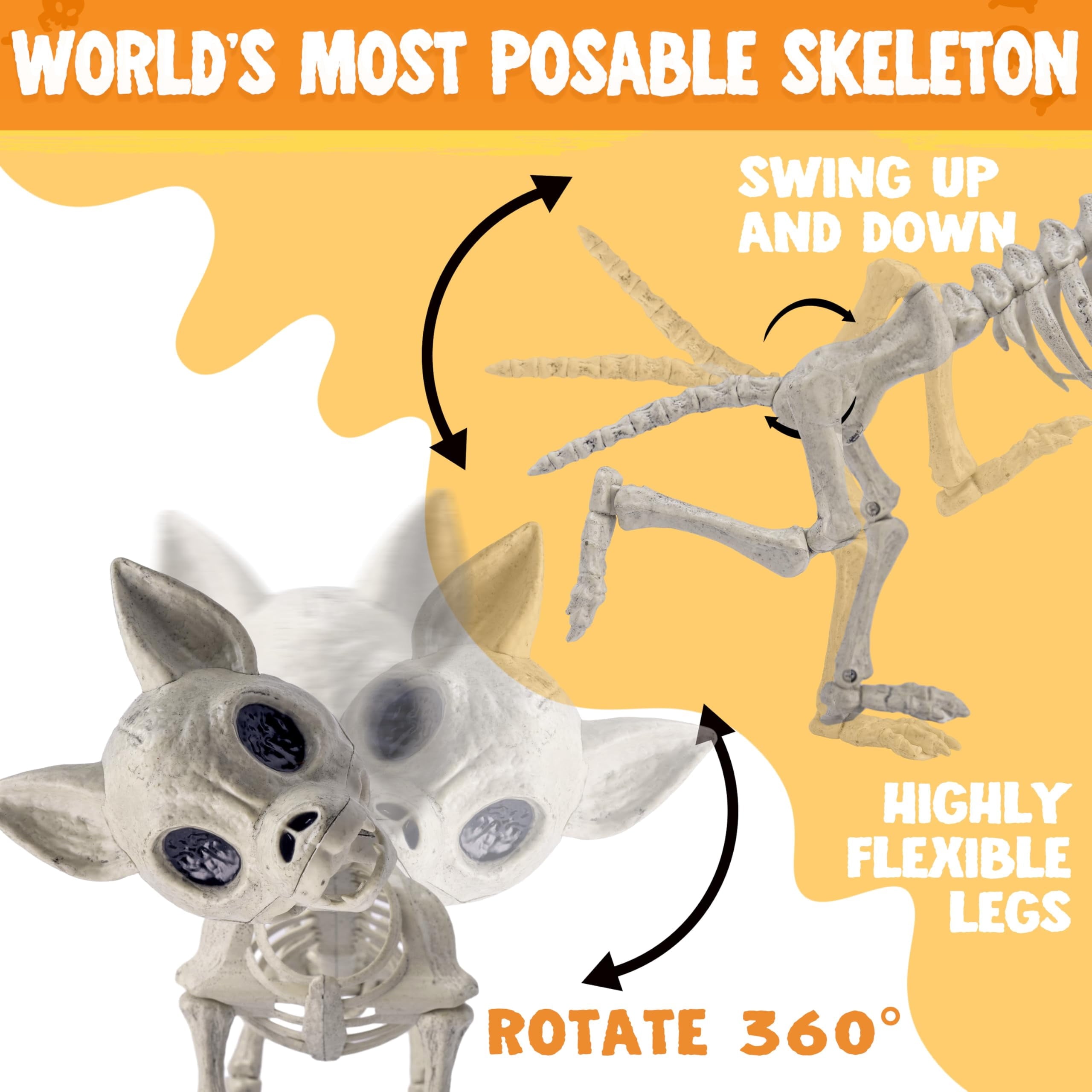 Joyfy 9.8 Inch Halloween Skeleton Dog Skeleton Halloween Decor,Pose-N-Stay Plastic Skeleton Bones with Posable Joints for Hallowmas Decoration Outdoor Haunted House Party