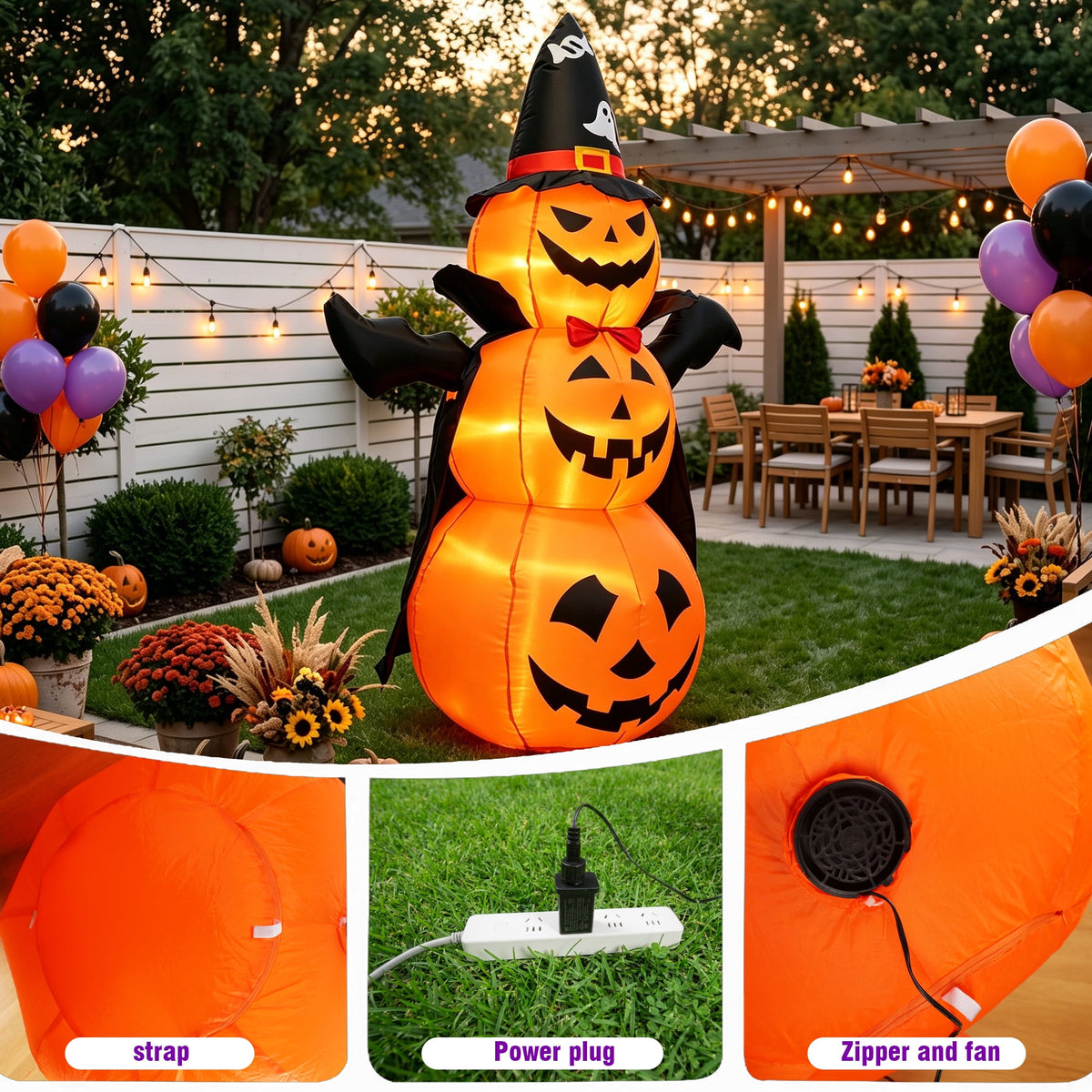 MAGOTAN 5 FT Halloween Inflatables Cape Pumpkin Outdoor Decorations Cape Pumpkin Halloween Inflatable Blow Up Halloween Cape Pumpkin Decoration Build-in LED Lights