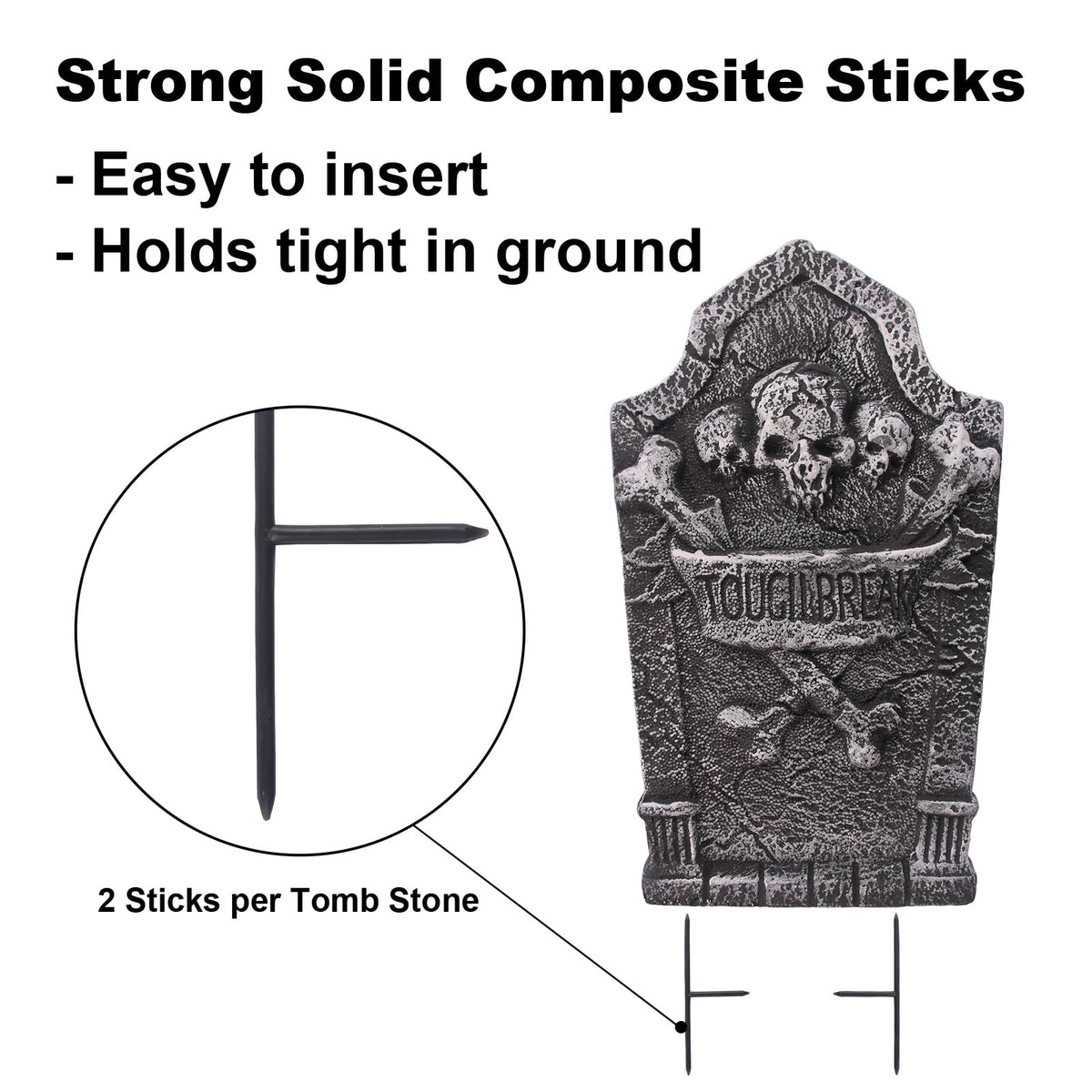 Gamexcel 3-Pack Large 17" Halloween Foam RIP Tombstones with Stakes - Graveyard Lawn Decorations for Spooky Haunted House Decor