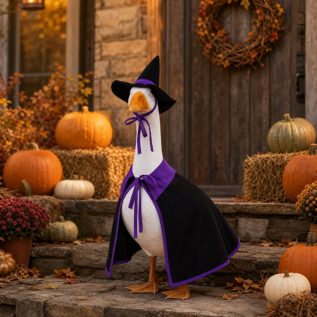 Thanksgiving Harvest Outfit for 23" Porch Goose, Goose Fall Theme Dress in White&Orange with Headwear Fall Harvest Decor for 23" Goose Outdoor Patio Yard Lawn Decoration