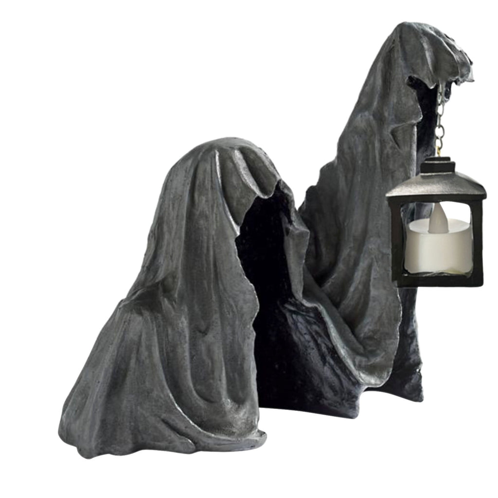 Fridja Hell's Messenger with Lantern, The Ghost Looking for Light Realistic Resin Ghost Sculpture for Halloween Home Garden Decoration Halloween Decorations