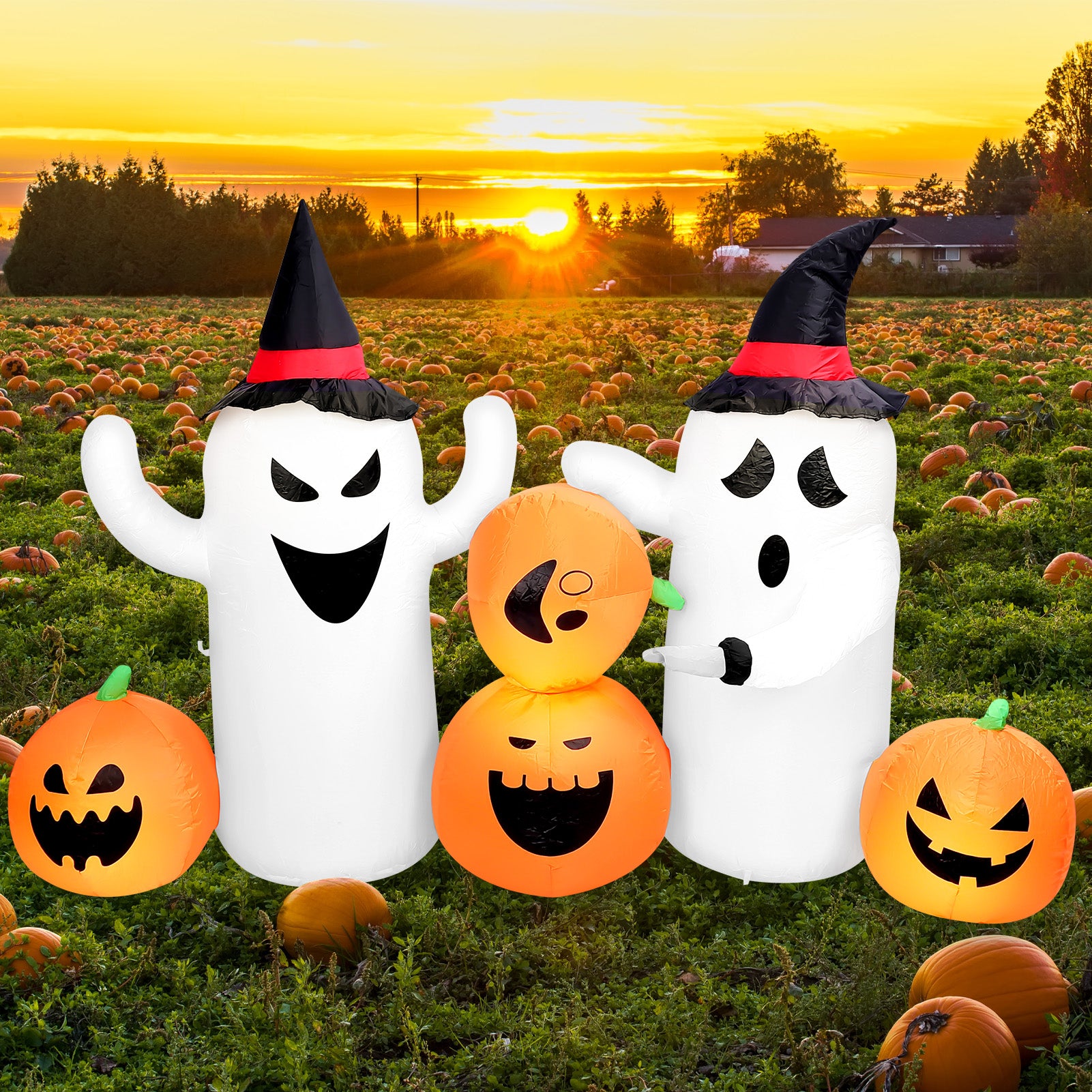 6 FT Halloween Inflatables Stacked Pumpkins Ghost with Build-in LEDs for Porch,Halloween Pumpkin Decor Blow up Yard Decorations