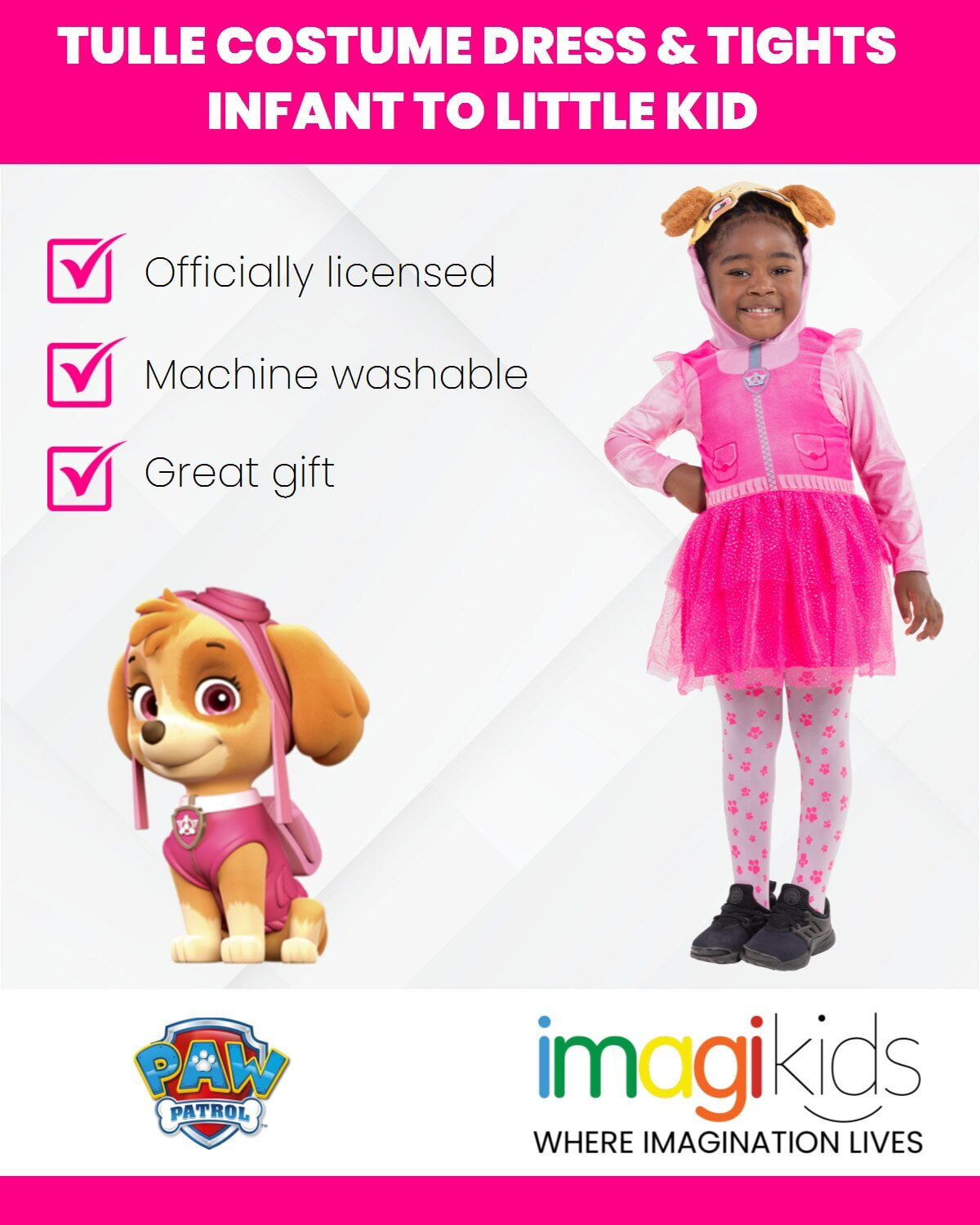 Nickelodeon Paw Patrol Skye Everest Girls Cosplay Tulle Costume Dress and Tights for toddler girls