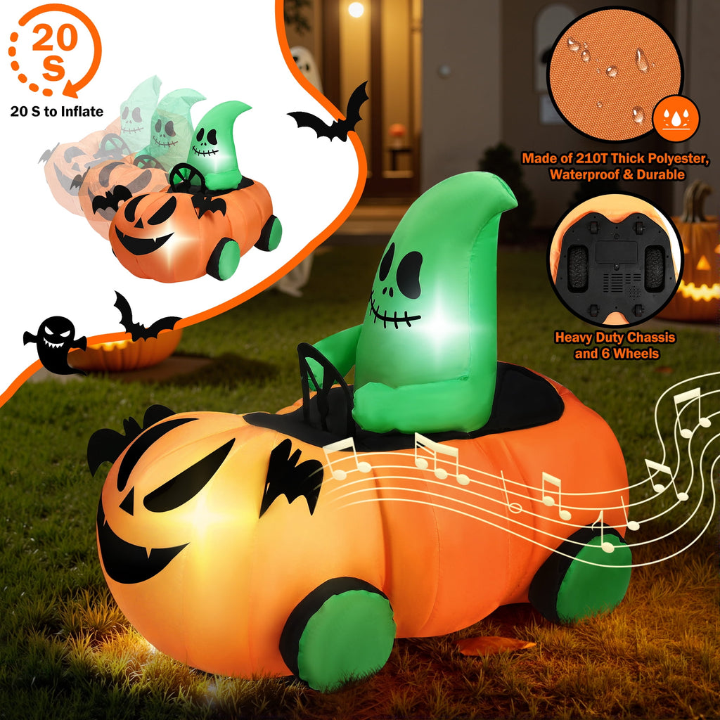 Firstness 2.6ft Remote Control Halloween Inflatable with Music Lights,Pumpkin Spider Car Blow ups Rc Car,Indoor Outdoor Decorations