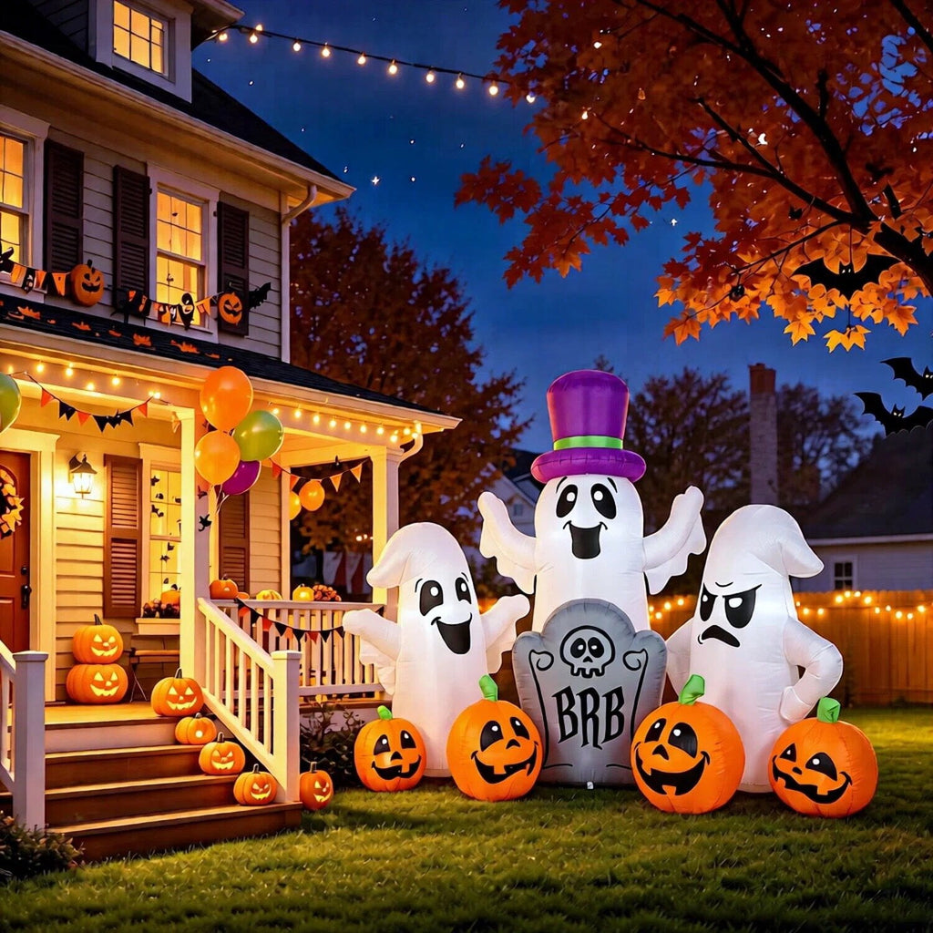 7FT Halloween Inflatable Ghosts Decoration with Pumpkin Tombstone,Blow up Yard Inflatables with Built-in LED Lights for Halloween Decoration,Halloween Party,Lawn,Garden