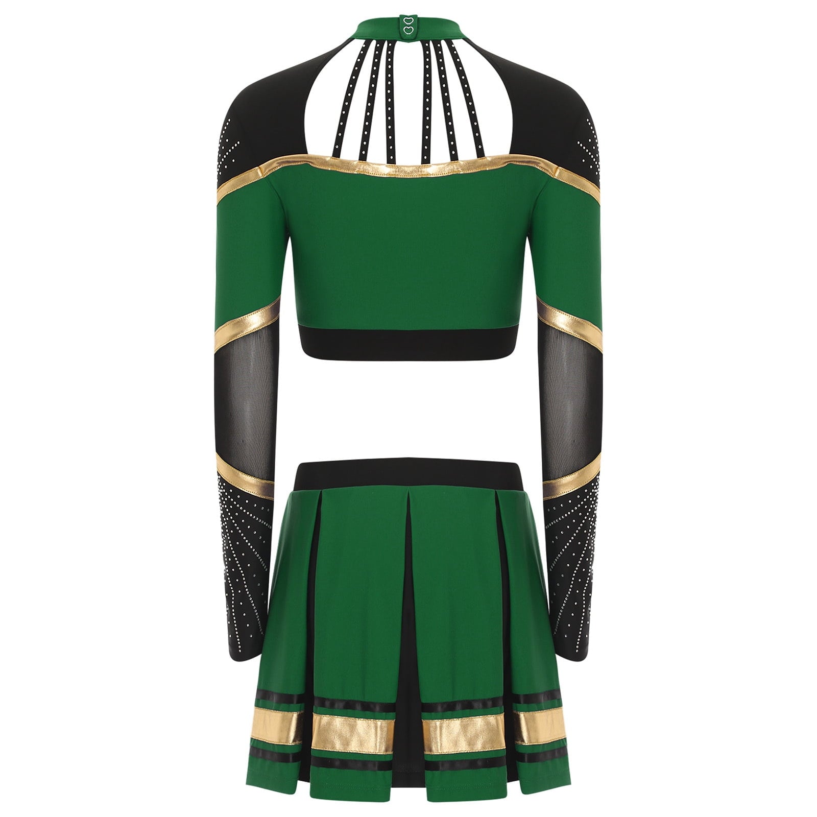 TiaoBug Women Cheer Leader Uniform Dance Cheerleading Costume Long Sleeve Crop Top with Mini Skirt White S