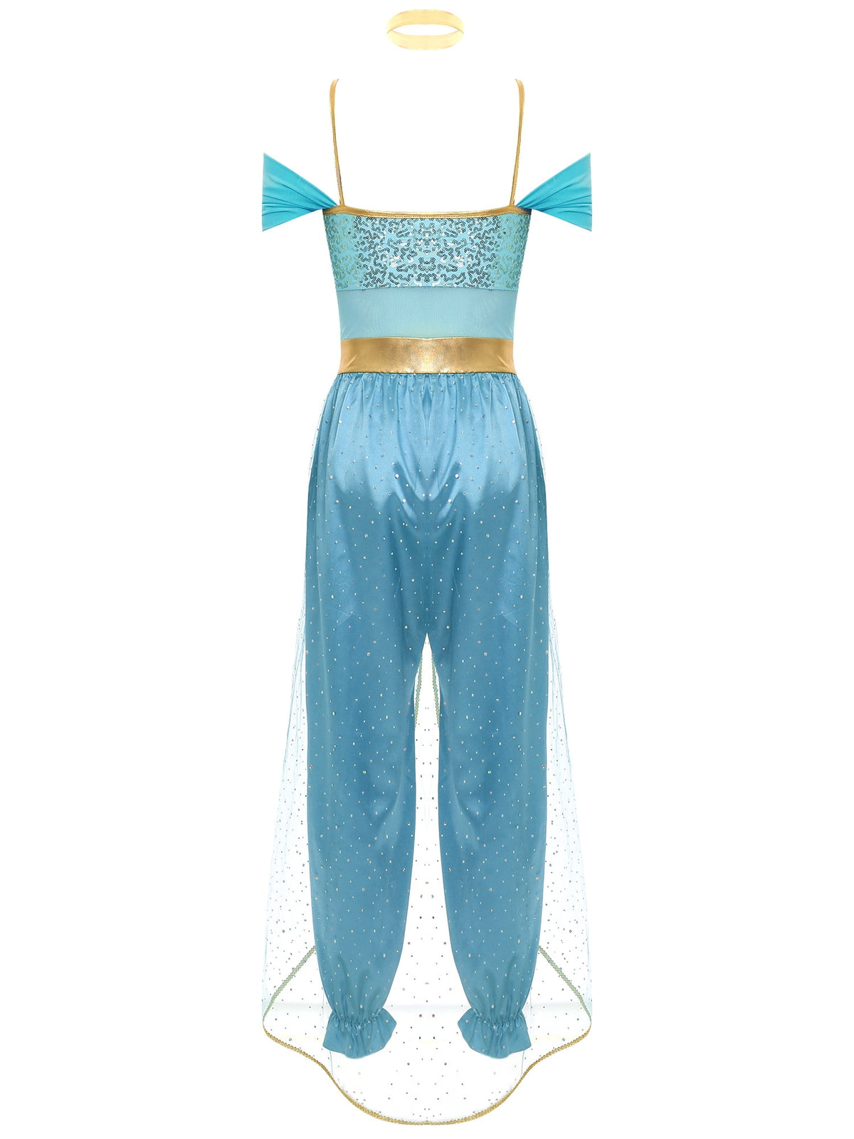 YiZYiF Women's Arabian Princess Dance Costume Halloween Party Fancy Dress Shiny Belly Dance Jumpsuit Turquoise B 4XL