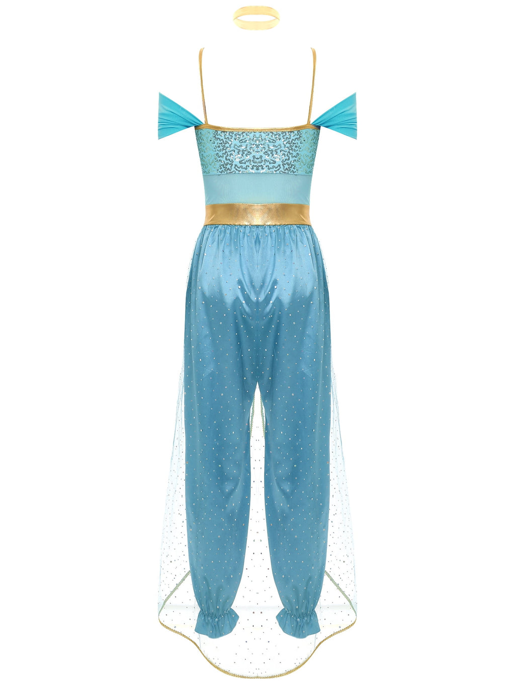 YiZYiF Women's Arabian Princess Dance Costume Halloween Party Fancy Dress Shiny Belly Dance Jumpsuit Turquoise B M