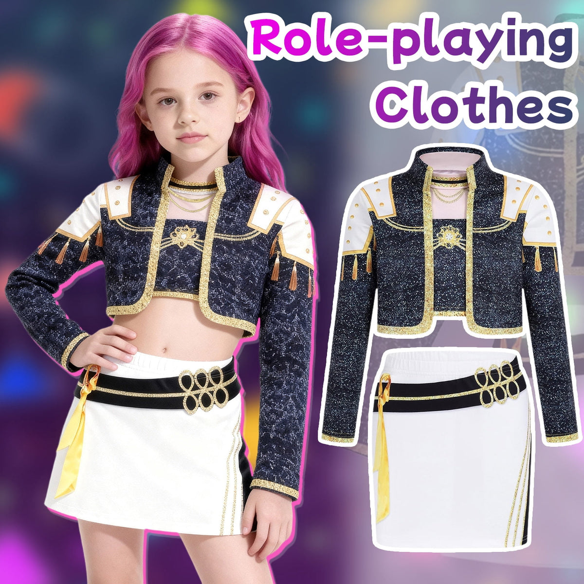 Halloween Costume Pop Star Stage Outfit Pop Idol Jacket Top and Shorts 3-Piece Set
