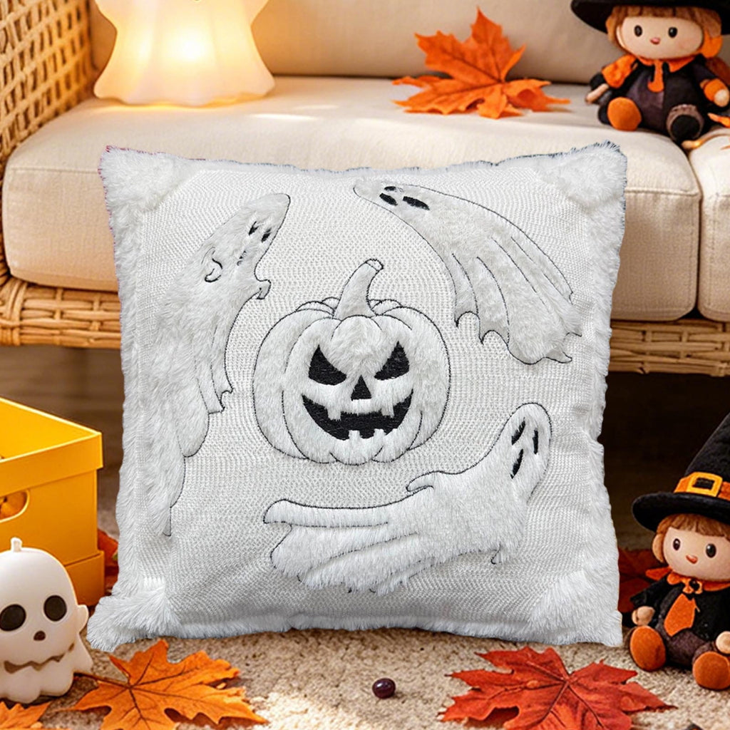 Yeciiwht Halloween Throw Pillow Cover – 18*18inch Embroidered Linen Cushion Case with Ghost, Mummy & Bat Designs, Invisible Zipper, Machine Washable