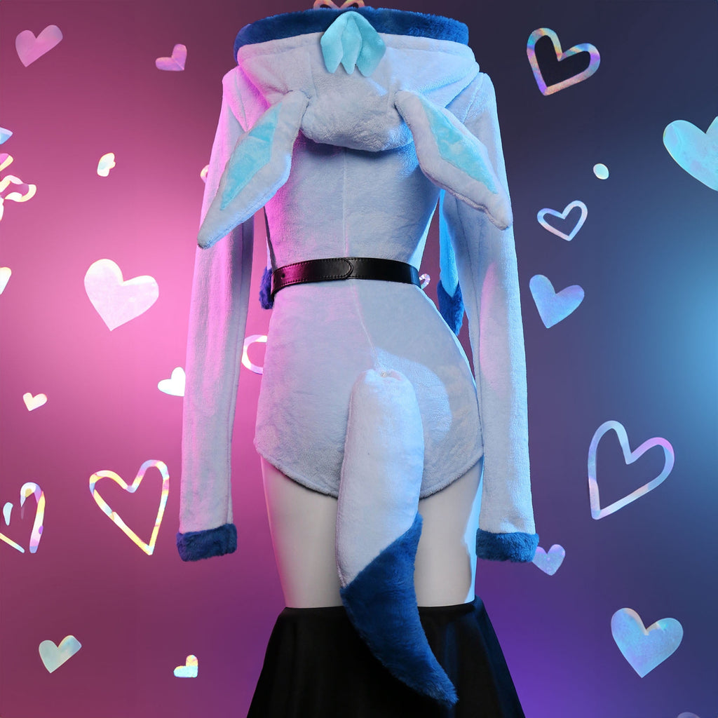 Women sexy Fluffy Hooded Bodysuit Halloween Deep V Kawaii One Piece Lingerie Rompers with Choker and Socks