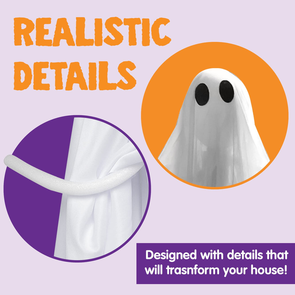 Joyfy 47inch Halloween Decorations Outdoor Hanging Ghost,Light up White Ghosts with Spooky Warm White LED Light,Halloween Outdoor Yard Porch Decorations,Haunted House Decorations