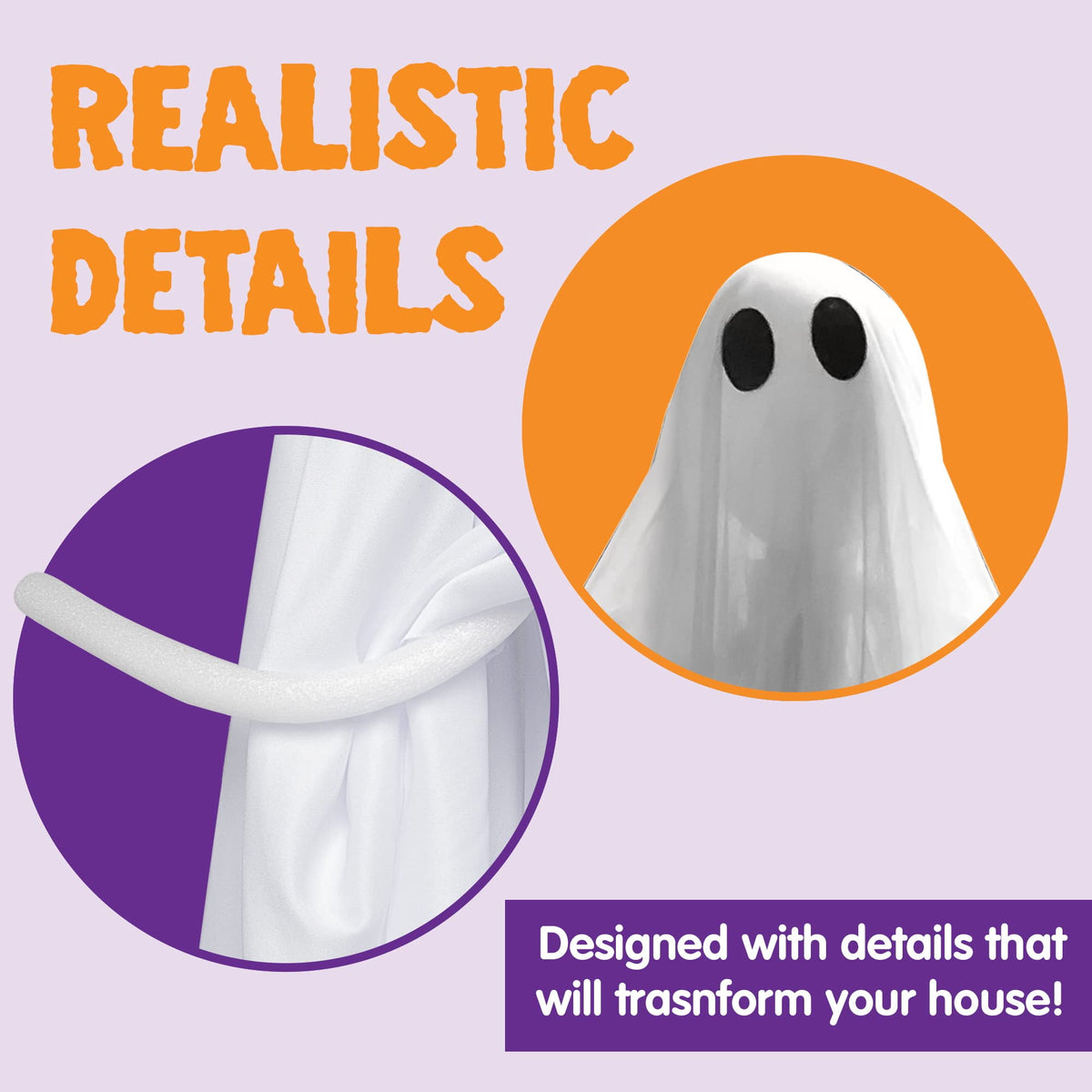 Joyfy 47inch Halloween Decorations Outdoor Hanging Ghost,Light up White Ghosts with Spooky Warm White LED Light,Halloween Outdoor Yard Porch Decorations,Haunted House Decorations