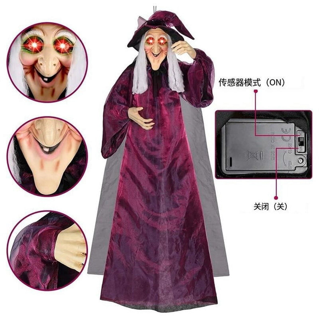 Halloween Animatronics Witch Clearance, Voice Activated Purple Escape Haunt Halloween House Décor & Fright Fest Prop, Life Size Animated Halloween Decoration Outdoor