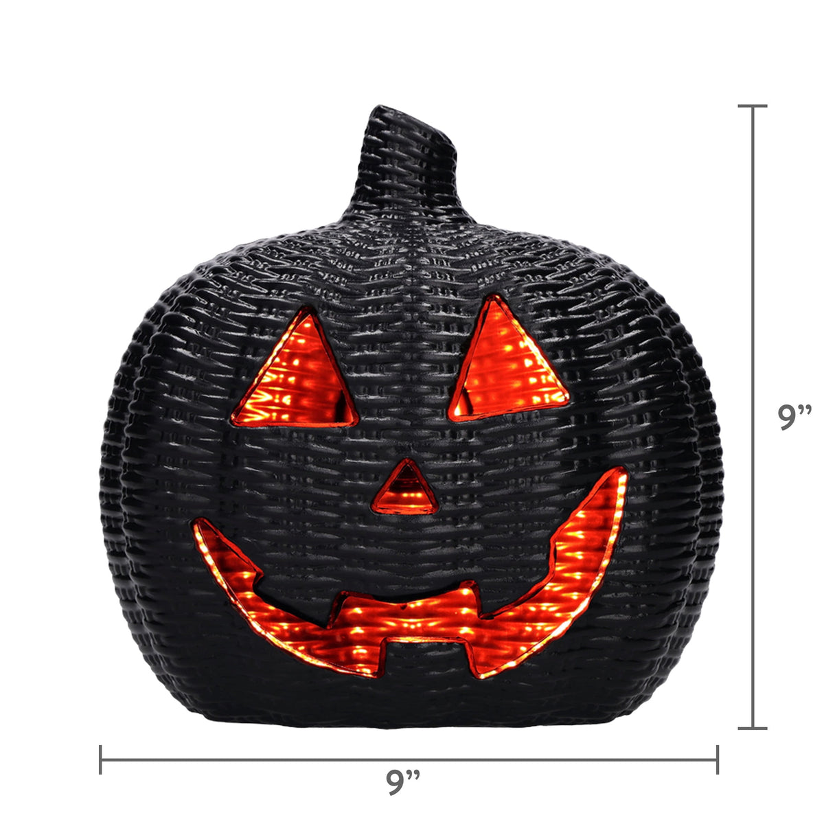 Light-Up Woven Jack-o'-Lantern Decoration, Black, 8.6", Halloween by Way To Celebrate