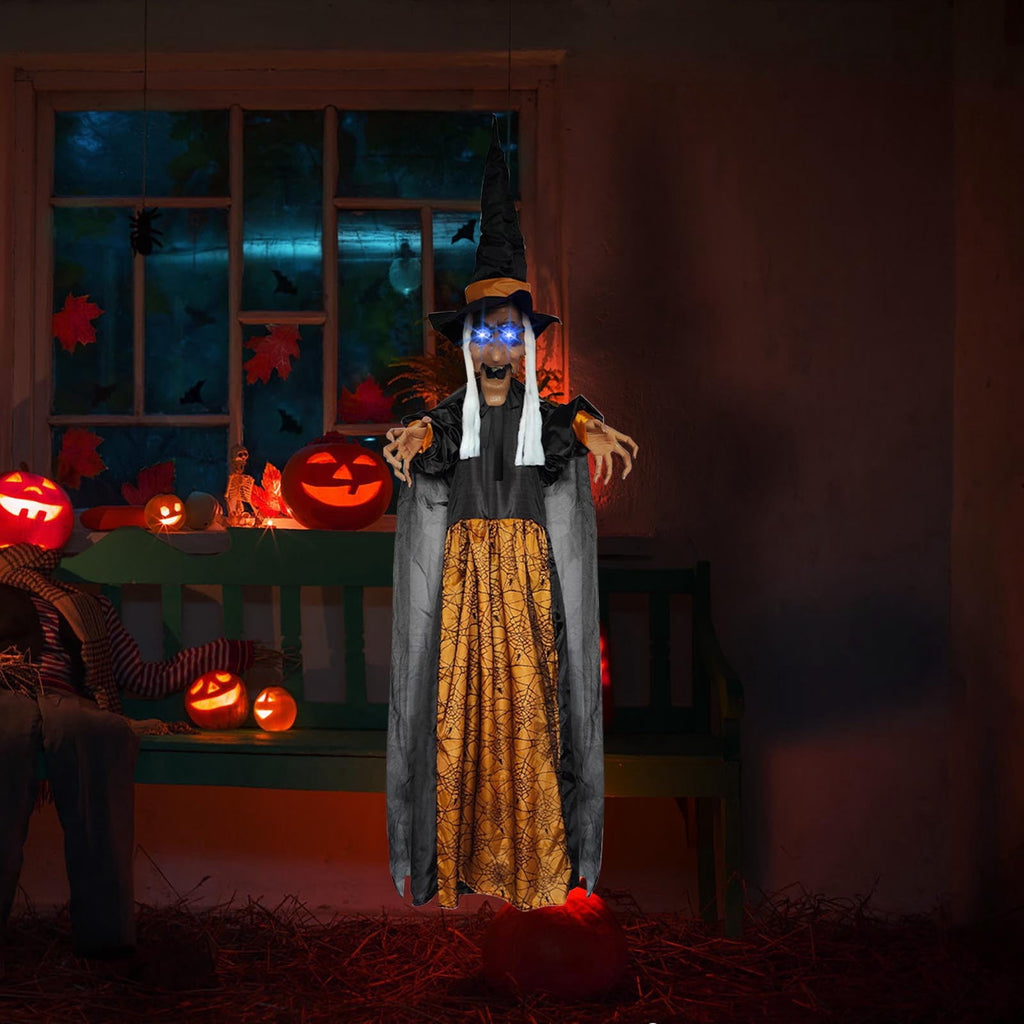 Halloween Animatronics Witch Clearance, Voice Activated Purple Escape Haunt Halloween House Décor & Fright Fest Prop, Life Size Animated Halloween Decoration Outdoor