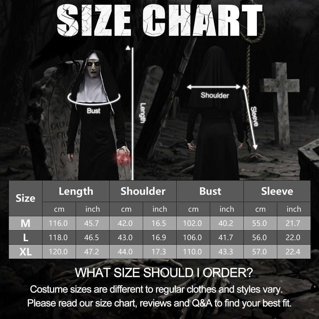 Forfamy Adults Nun Costume, Women Nun Fancy Dress with Necklace, Halloween Nun Costumes Nun Outfit for Halloween Cosplay Party