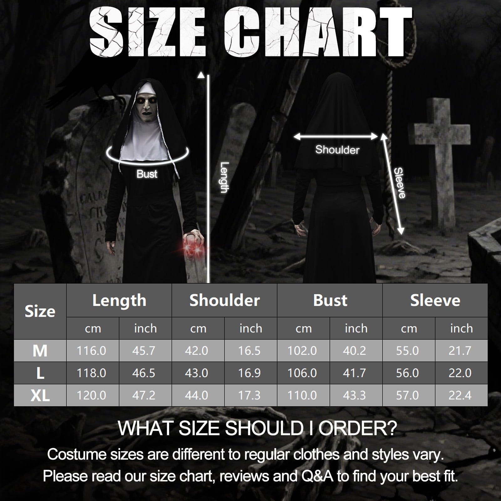 Forfamy Adults Nun Costume, Women Nun Fancy Dress with Necklace, Halloween Nun Costumes Nun Outfit for Halloween Cosplay Party