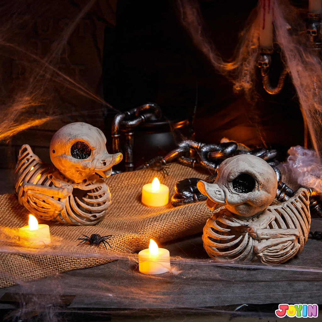 Joyfy 2 Pcs Duck Skeleton Halloween Decoration,4.5 Inch Posable Plastic Animals Halloween Skeleton for Indoor Outdoor Halloween Decorations,Haunted House Party Props