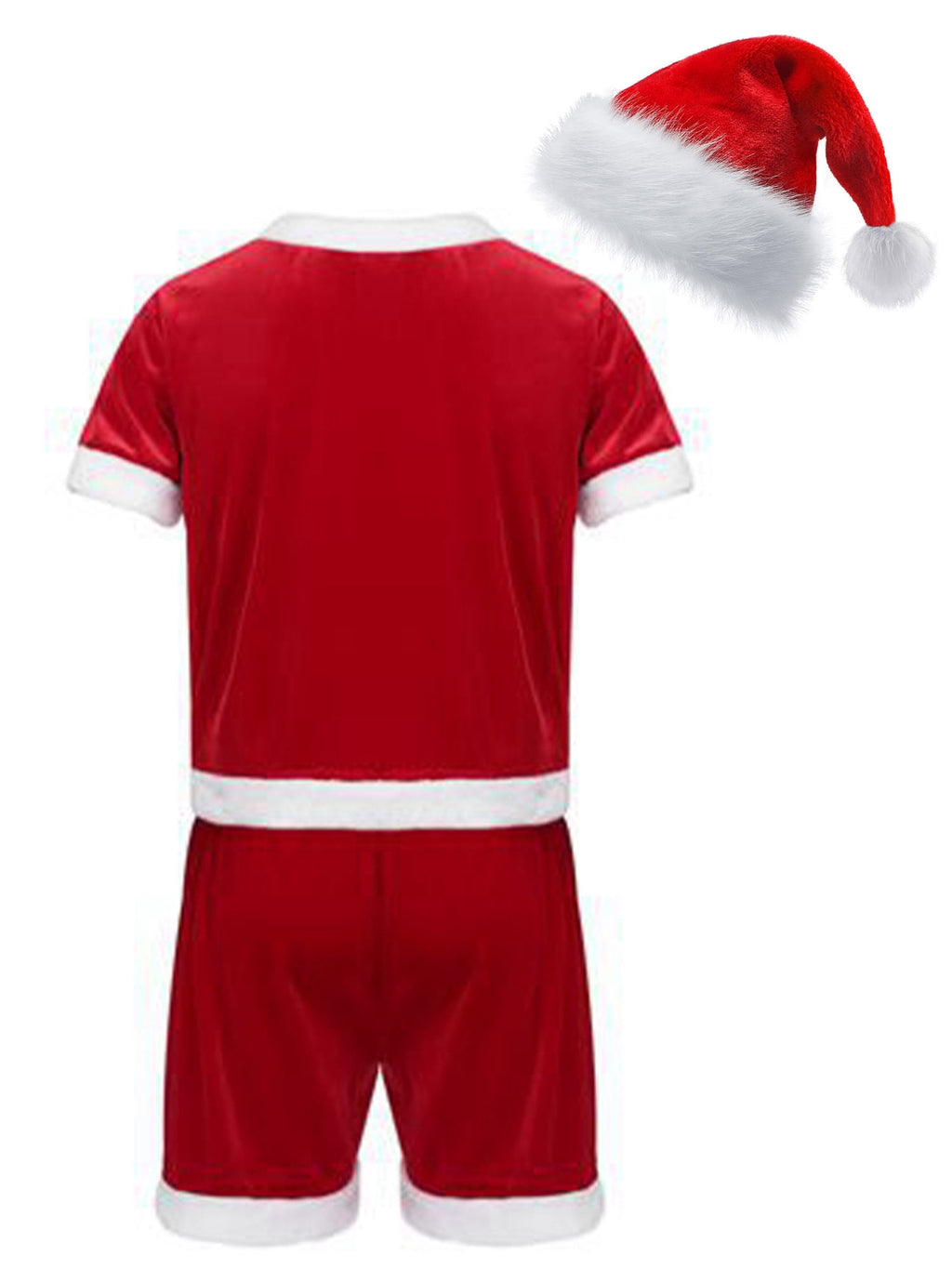 TiaoBug Men Christmas Santa Claus Cosplay Costume Boxers Leotard Bodysuit with Hat Xmas Party Outfits B Red XL