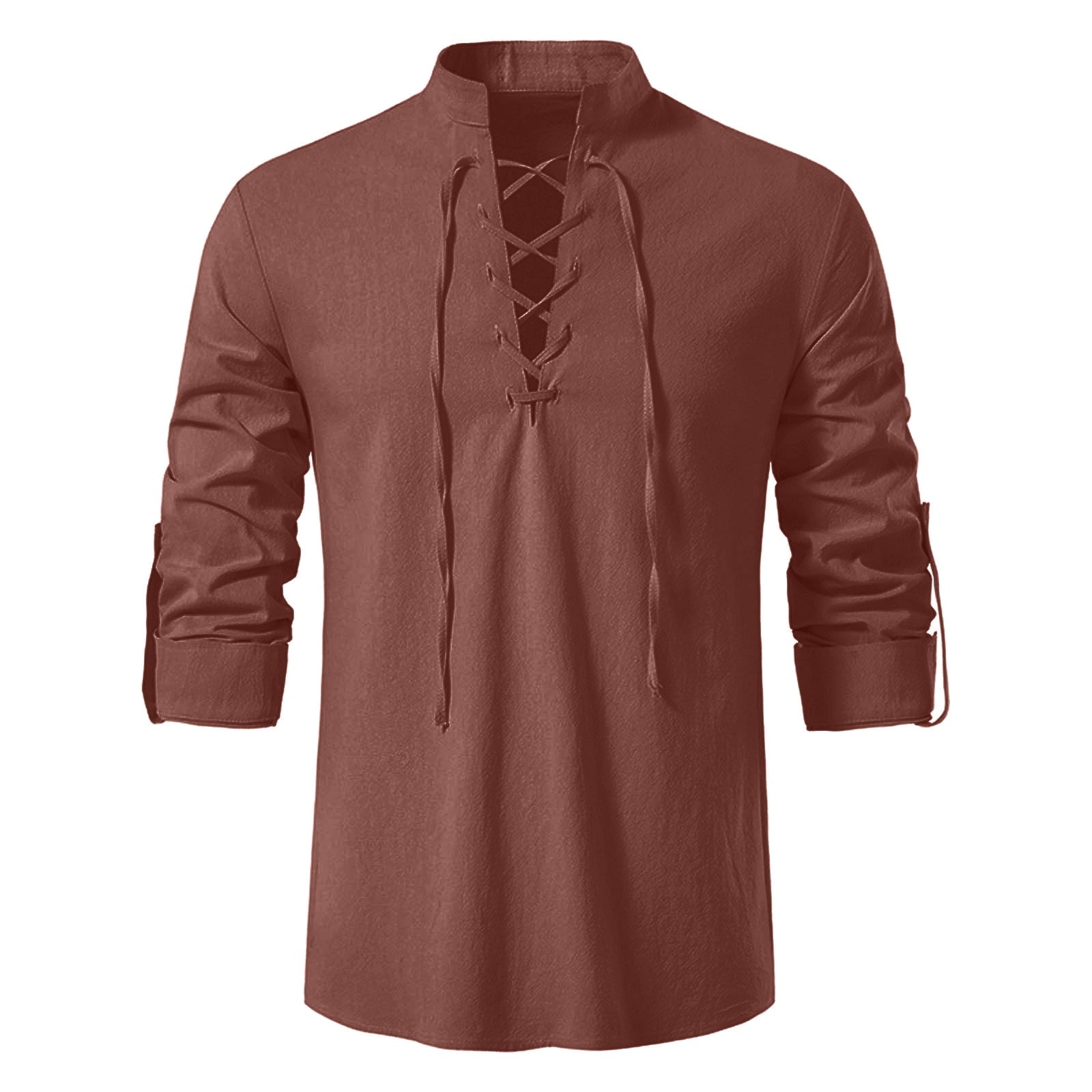 BVWKPCV Men's Renaissance Shirt Pirate Medieval Viking Top Linen Long Sleeved Halloween Costume Wine XL