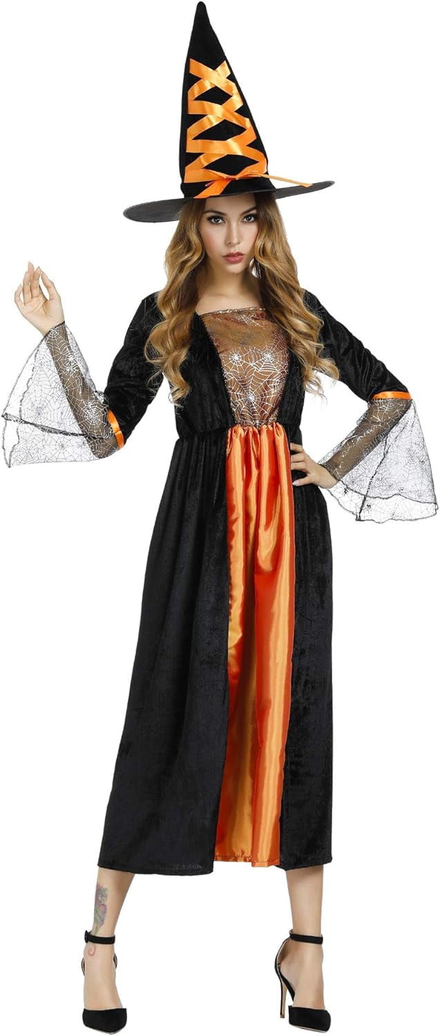 Halloween Witch Costume for Women, Halloween Gothic Witch Dresses for Fancy Dress Party Purple XL