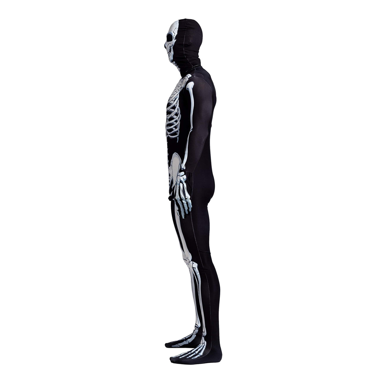 Joyfy Skeleton Costume for Adults, Skeleton Bone Bodysuit Halloween Costumes for Men with Skeleton Hood Mask, Halloween Party Fancy Dress-up