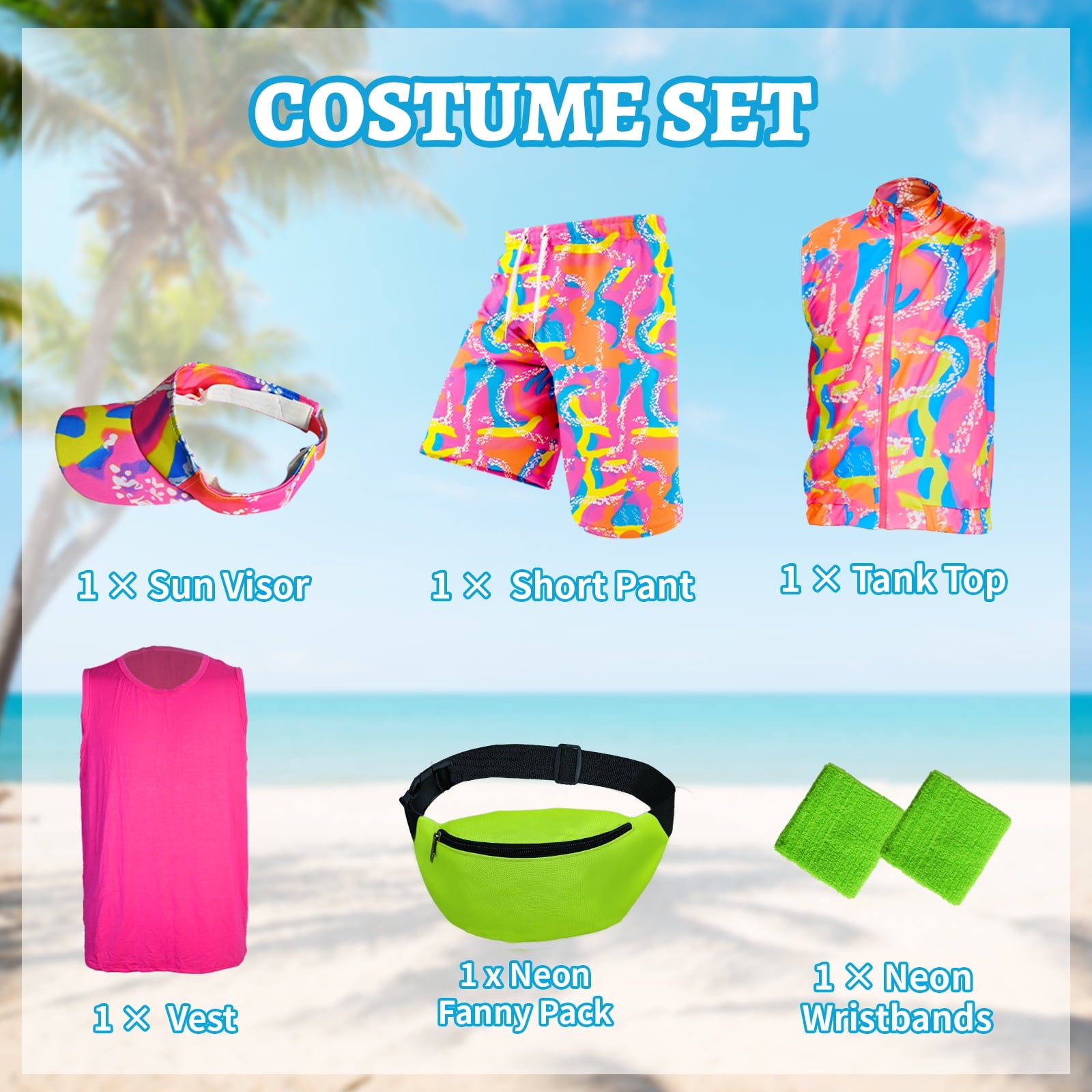 WASFDN 80s Men Workout Costume Halloween Cosplay Couples Outfits 80s 90s Workout Costume Outfit Set for Adult Men,XL