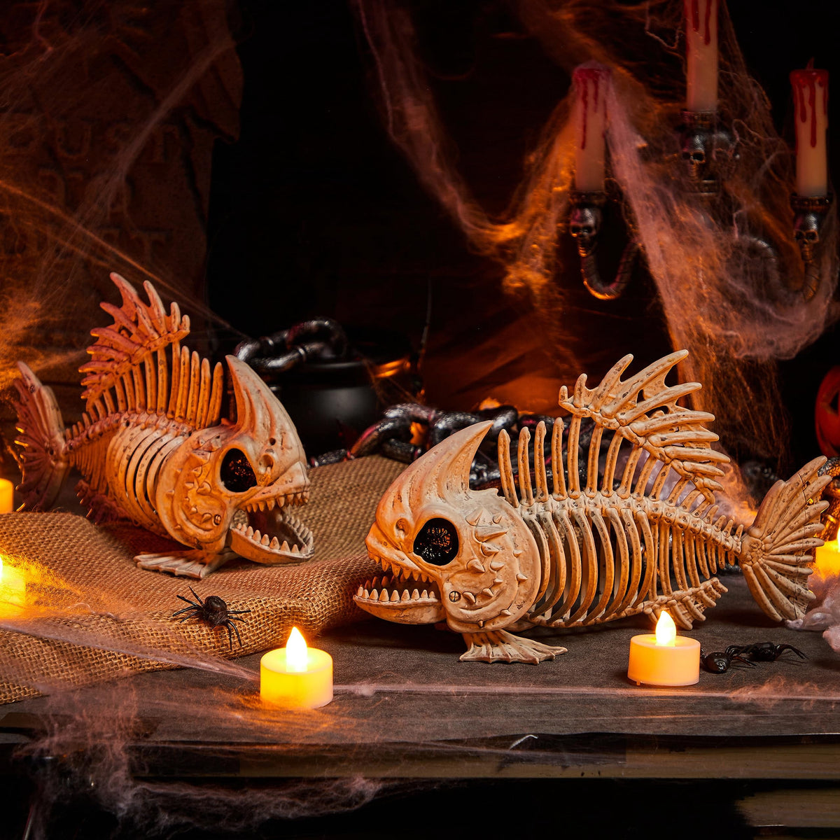 Joyfy Halloween Skeleton Fish Skeleton Halloween Decor,Plastic Skeleton with LED Eye for Halloween Decoration Outdoor Haunted House Party