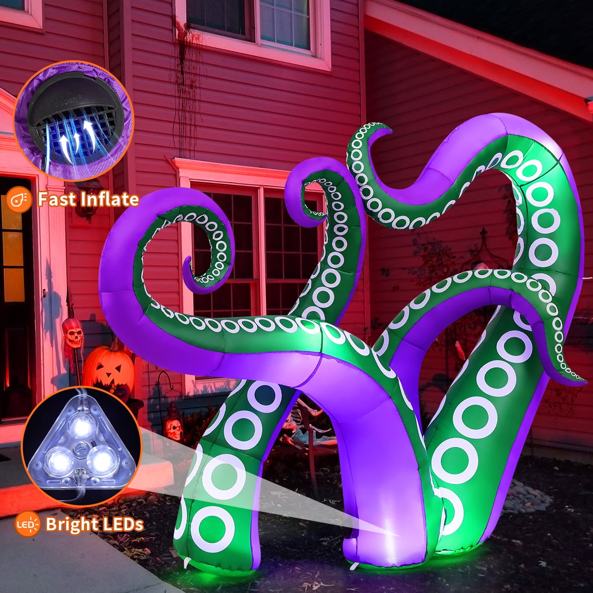 GOOSH Halloween Inflatables 7.2 FT Octopus Tentacles Inflatable with Built-in LEDs, Halloween Inflatable Octopus Blow Up Octopus Tentacles, Outdoor Halloween Decorations Clearance for Holiday Party