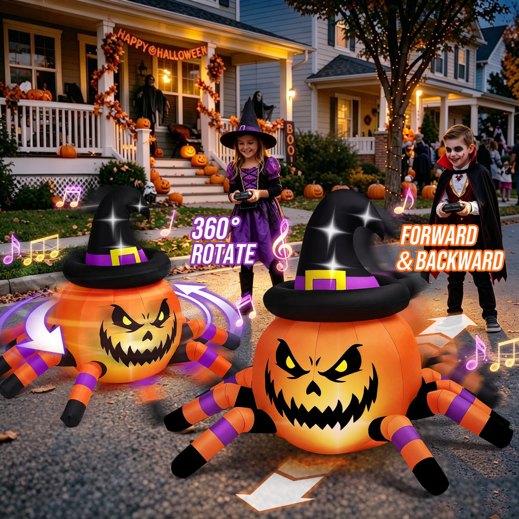 Firstness 2.6ft Remote Control Halloween Inflatable with Music Lights,Pumpkin Spider Car Blow ups Rc Car,Indoor Outdoor Decorations