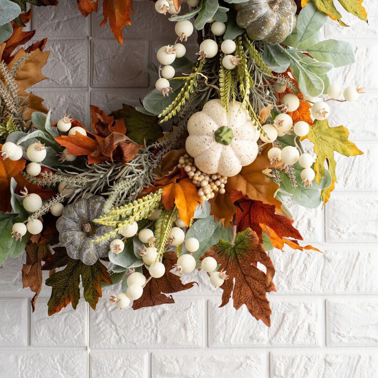 Fall Peony and Pumpkin Wreath for Front Door - Thanksgiving Wreath, Year Round Durable Farmhouse Wreath with Maple Leaves, Berries, Pinecones, and Pumpkins for Thanksgiving, Halloween, Home Decor