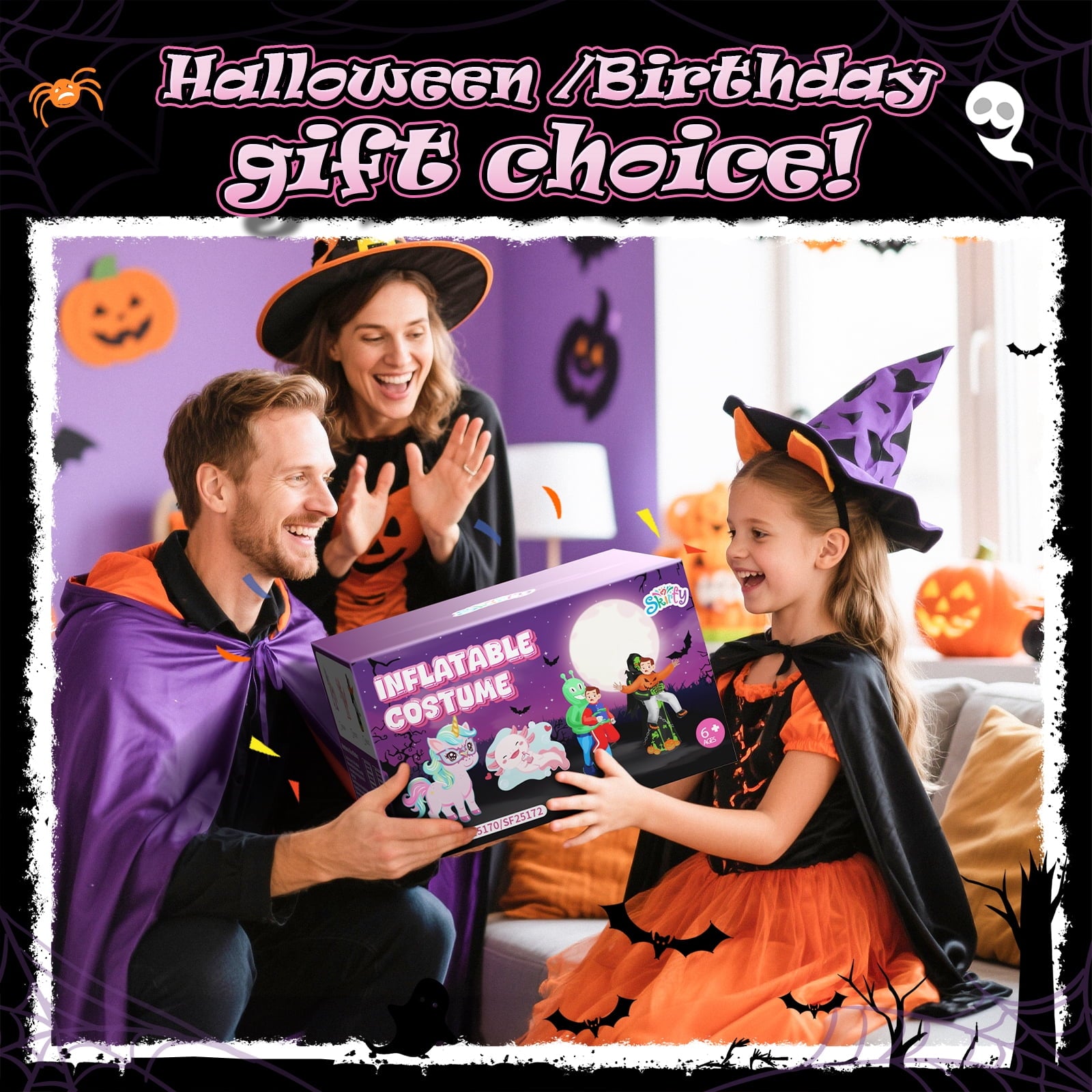 Wonderstone Kids Inflatable Costume, Riding-on Unicorns Blow-up Costume with LED Lights, Funny Halloween and Thanksgiving Party Costume for Girls Aged 6–10