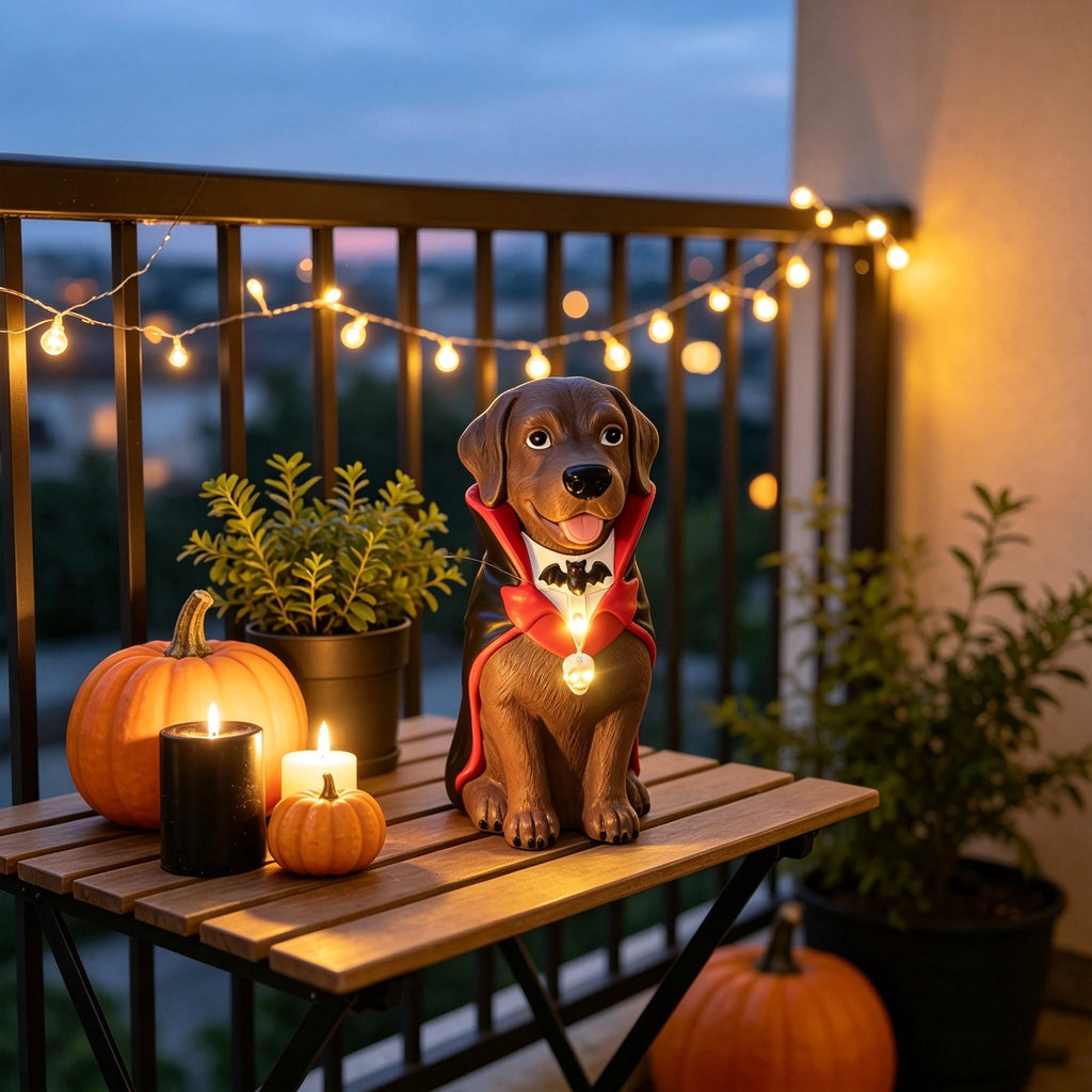 Lighted Scarecrow Bull Terrier Halloween Blow Mold, Cute Puppy Pumpkin Hat Halloween Decor, Resin Ornament for Patio Yard Tabletop Home Decoration, 8"