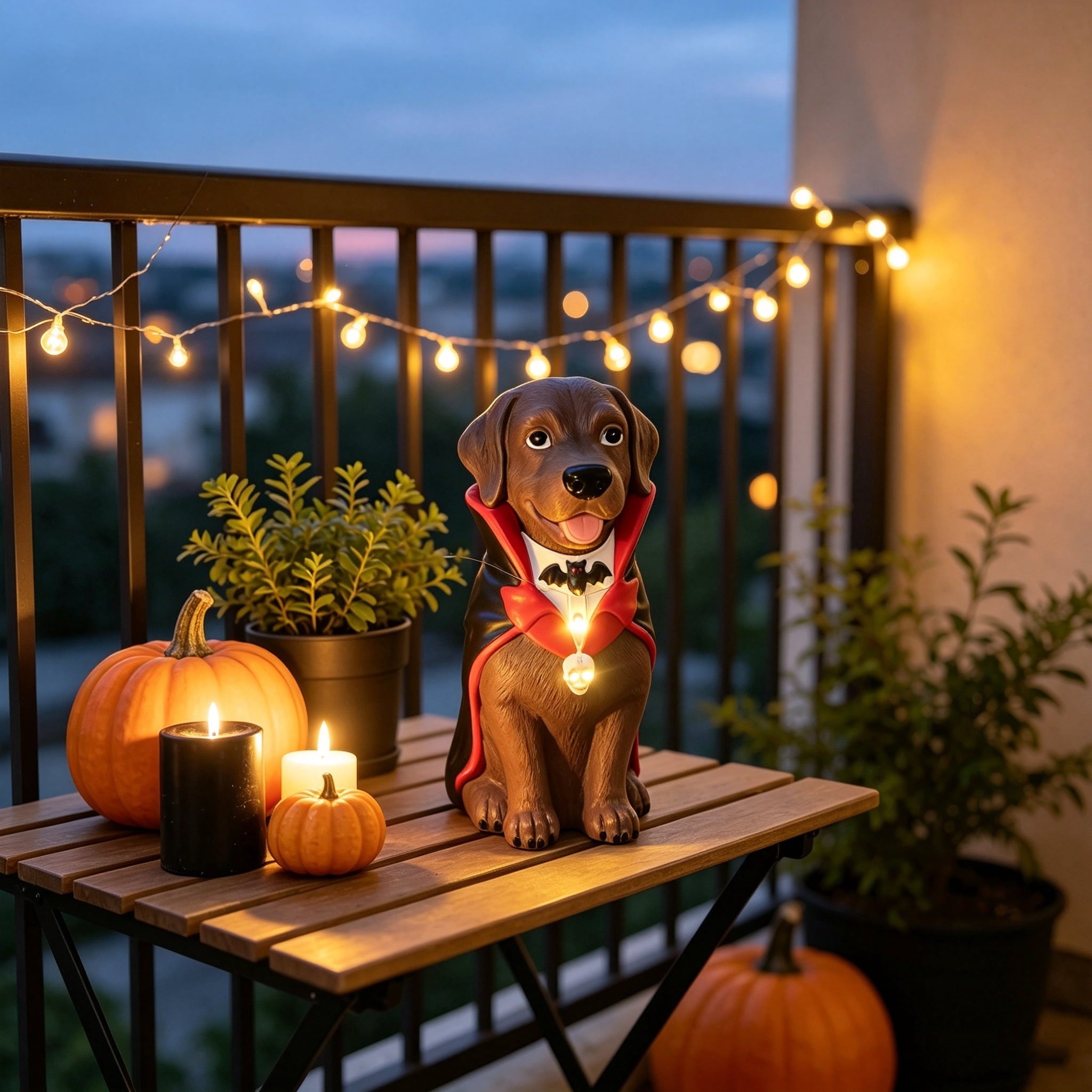 Lighted Scarecrow Bull Terrier Halloween Blow Mold, Cute Puppy Pumpkin Hat Halloween Decor, Resin Ornament for Patio Yard Tabletop Home Decoration, 8"