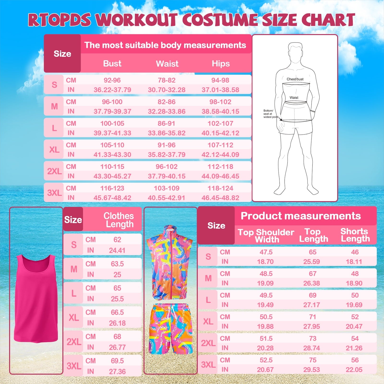 RTOPDS 80s Men Workout Costume,92s Outfit Clothing for Adults, Halloween Cosplay Couples Costume Set(L)