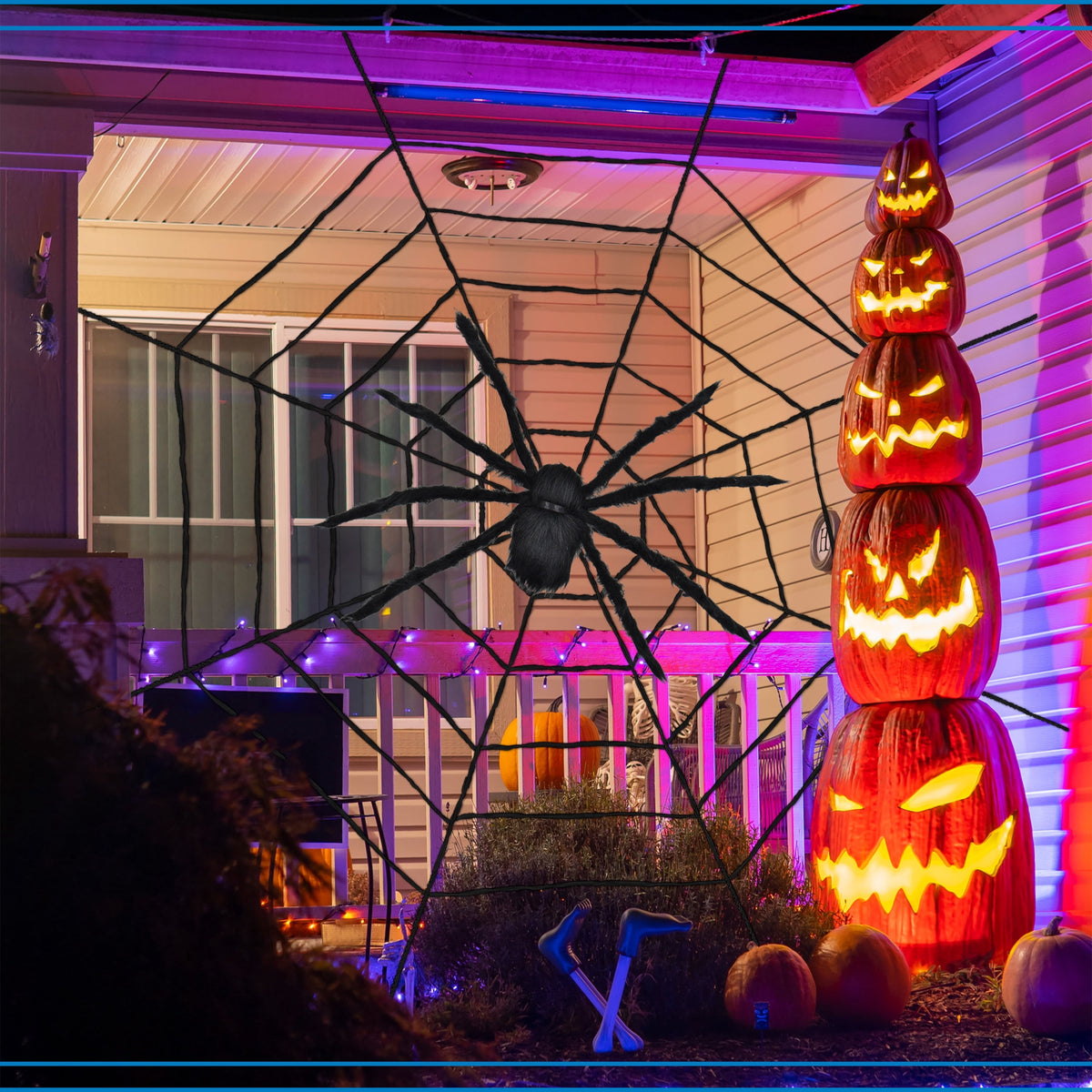 Giant Spider Web with Spider Decoration, Black, 8', Halloween by Way To Celebrate