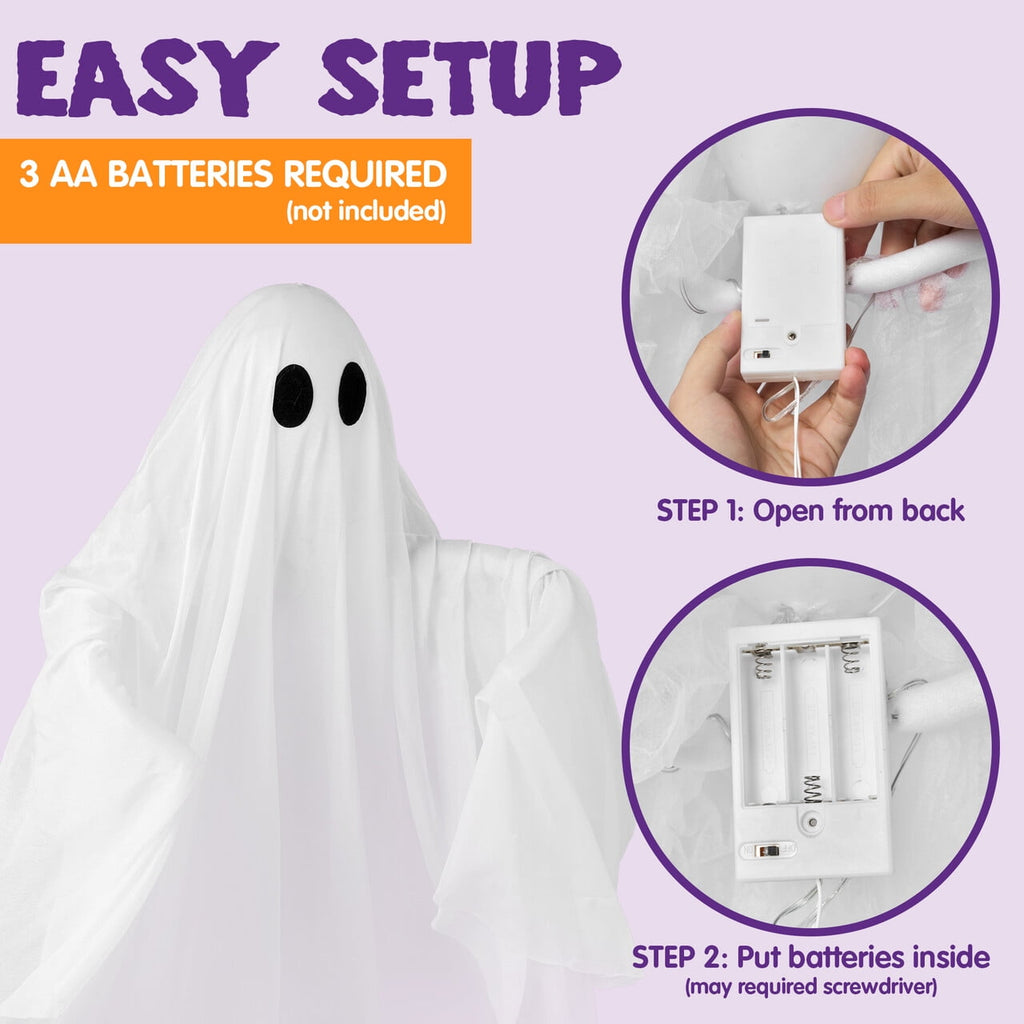 Joyfy 47inch Halloween Decorations Outdoor Hanging Ghost,Light up White Ghosts with Spooky Warm White LED Light,Halloween Outdoor Yard Porch Decorations,Haunted House Decorations