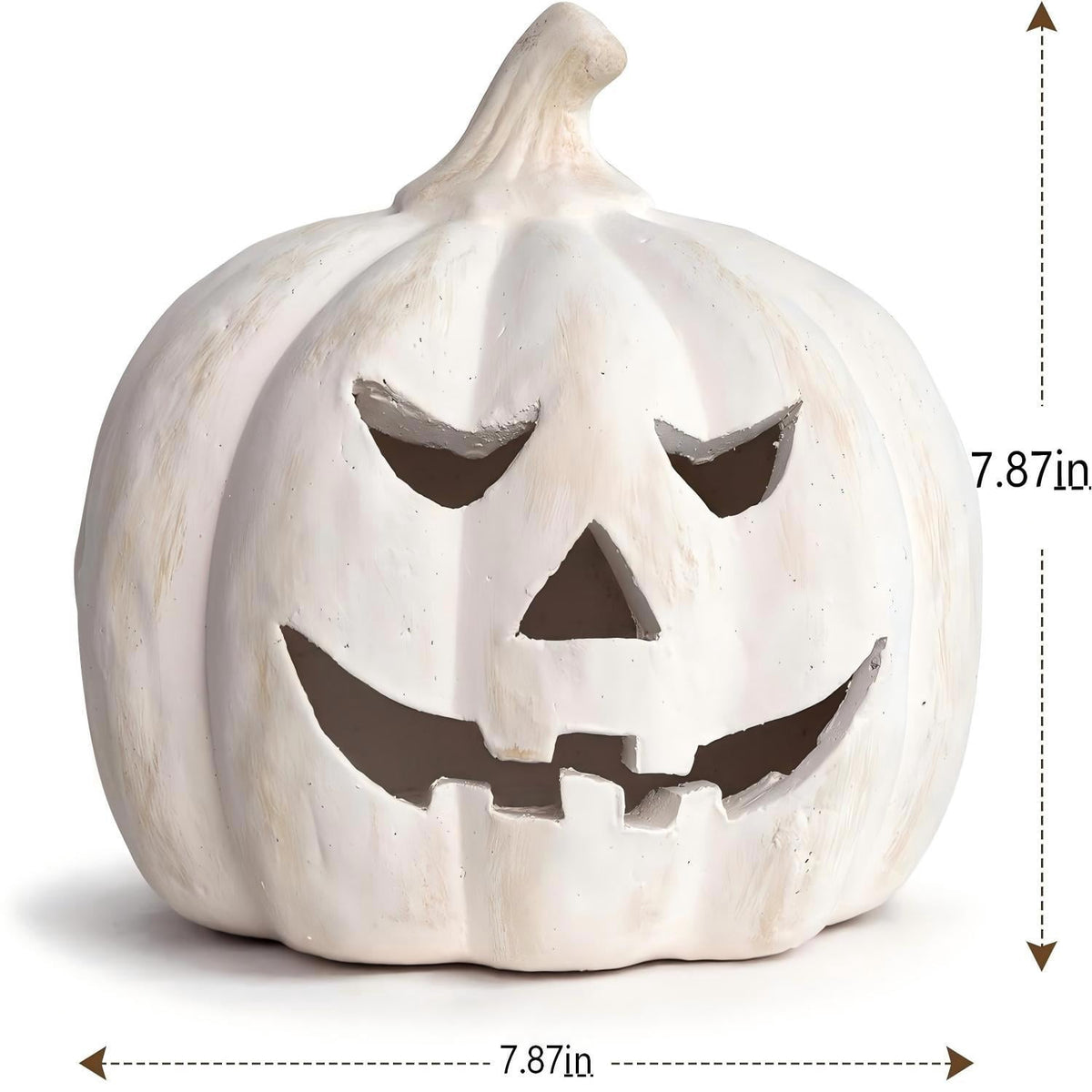 Fall Decor - Halloween Decorations - 5.9"H White Handmade Resin Pumpkin Jack O' Lantern with Flameless Candle - Outdoor Indoor Autumn Decoration for Table Centerpieces Porch Room Front Door