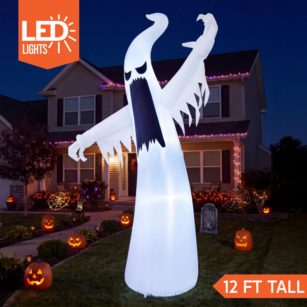 Joyfy 12 ft Halloween Inflatable Outdoor Ghost,Giant Ghost Blow Up Decor with Built-in LED Lights,inflatables with Build-in LEDs,Spooky Outdoor Decorations for Yard & Lawn
