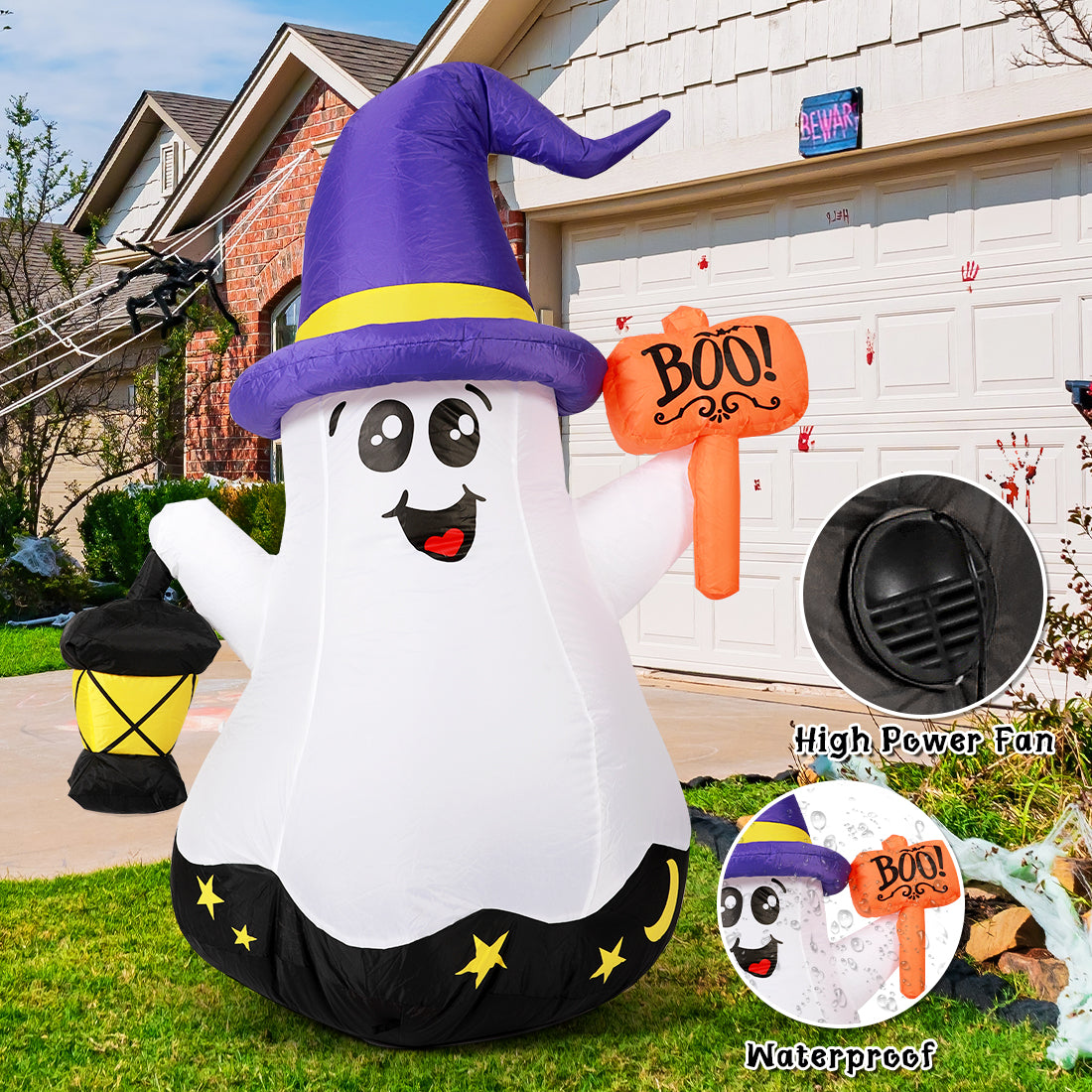 GOOSH Halloween Inflatable 5 FT Halloween Ghost Inflatable with Hand-Held Light, Cute Blow Up Ghost Halloween Ghost Decorations with Built-in LEDs, Halloween Decorations Clearance for Holiday/Party