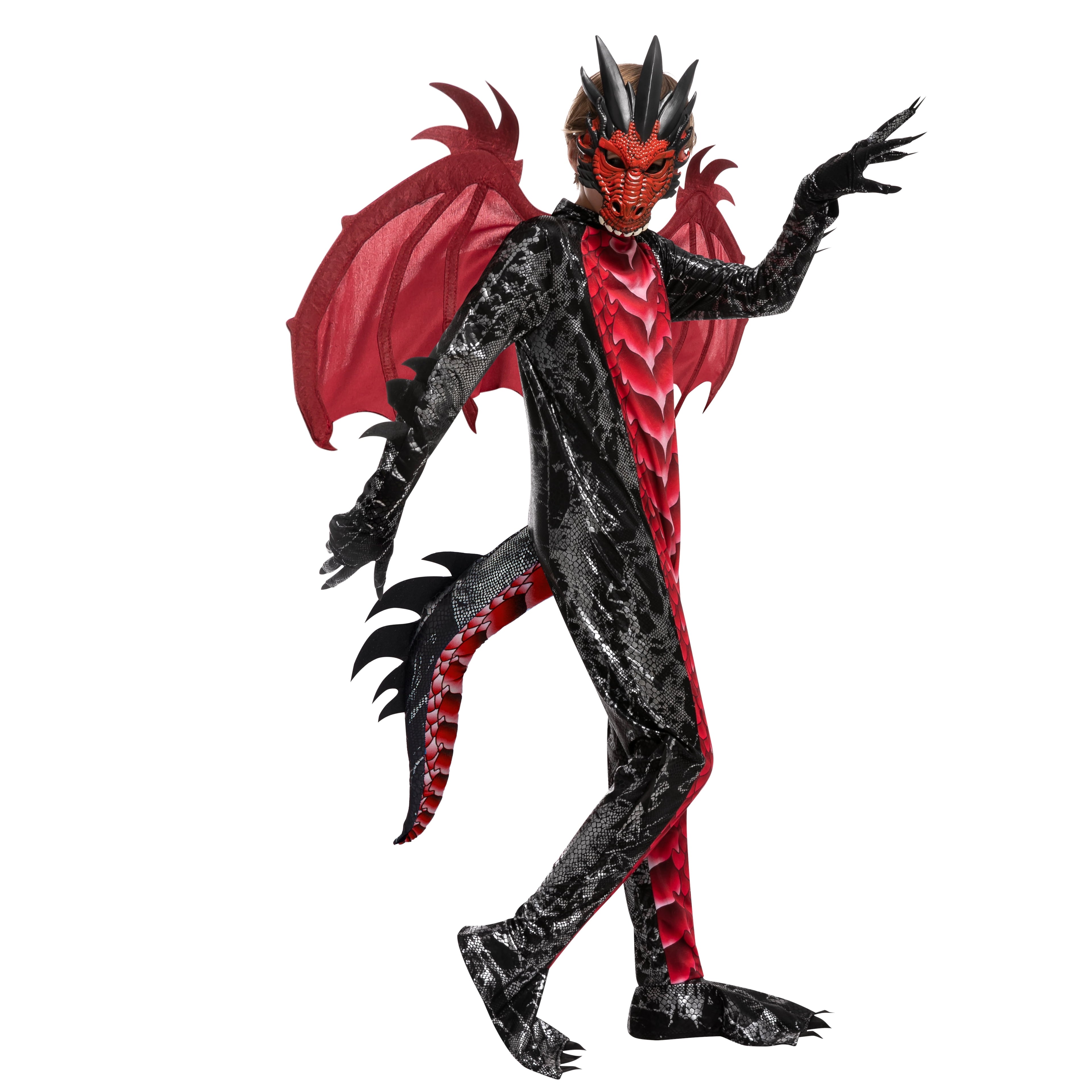 Joyfy Dragon Costume for Kids Boys Dragon Costume with Dragon Wings, Tail and Mask Outfits Set for Toddlers Halloween Dress Up 5-12 Years