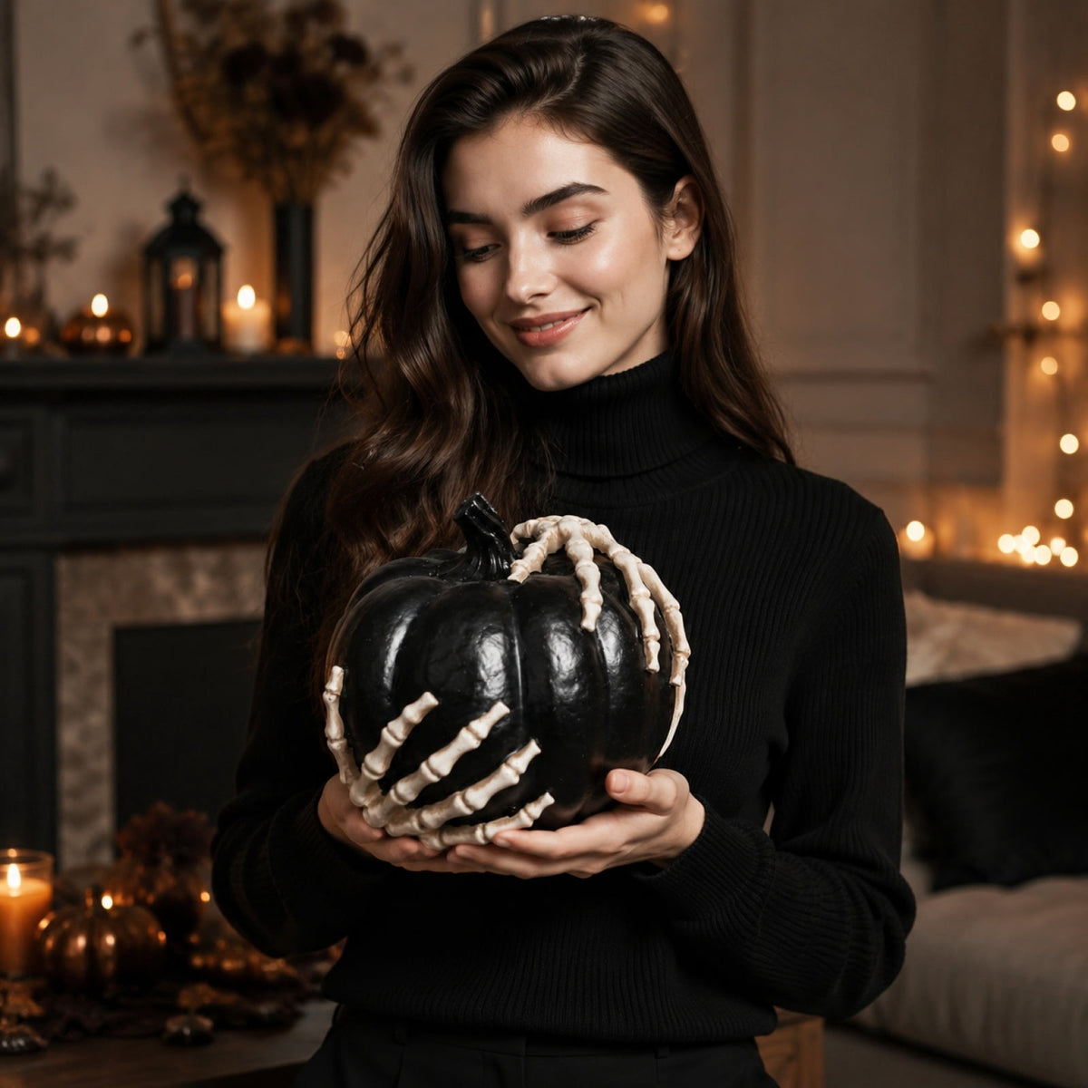 THOPBPRK Black Halloween Pumpkin Decoration for Home, Gothic Table Centerpiece Decor, Fall Figurine for Party and Seasonal Indoor Display
