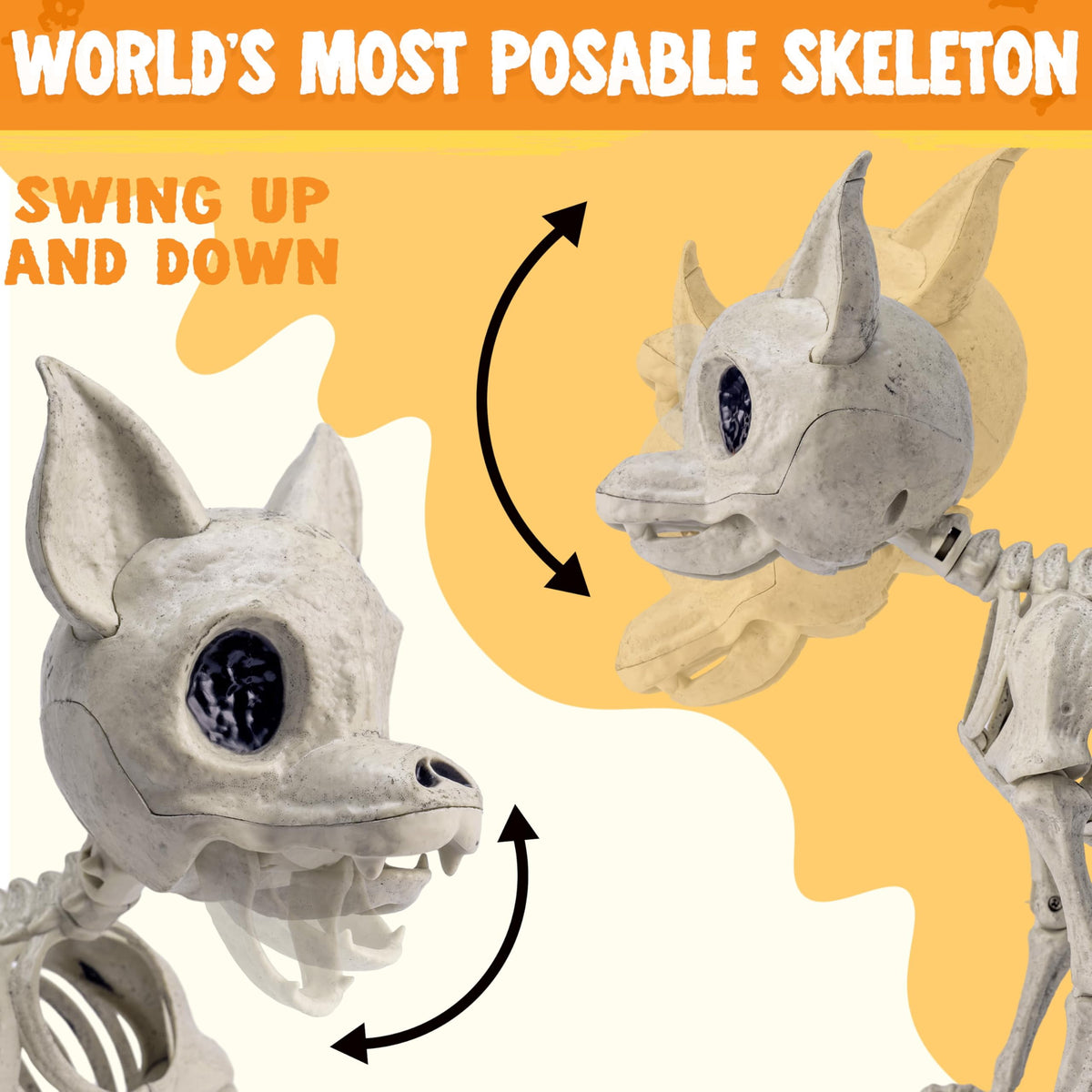 Joyfy 9.8 Inch Halloween Skeleton Dog Skeleton Halloween Decor,Pose-N-Stay Plastic Skeleton Bones with Posable Joints for Hallowmas Decoration Outdoor Haunted House Party